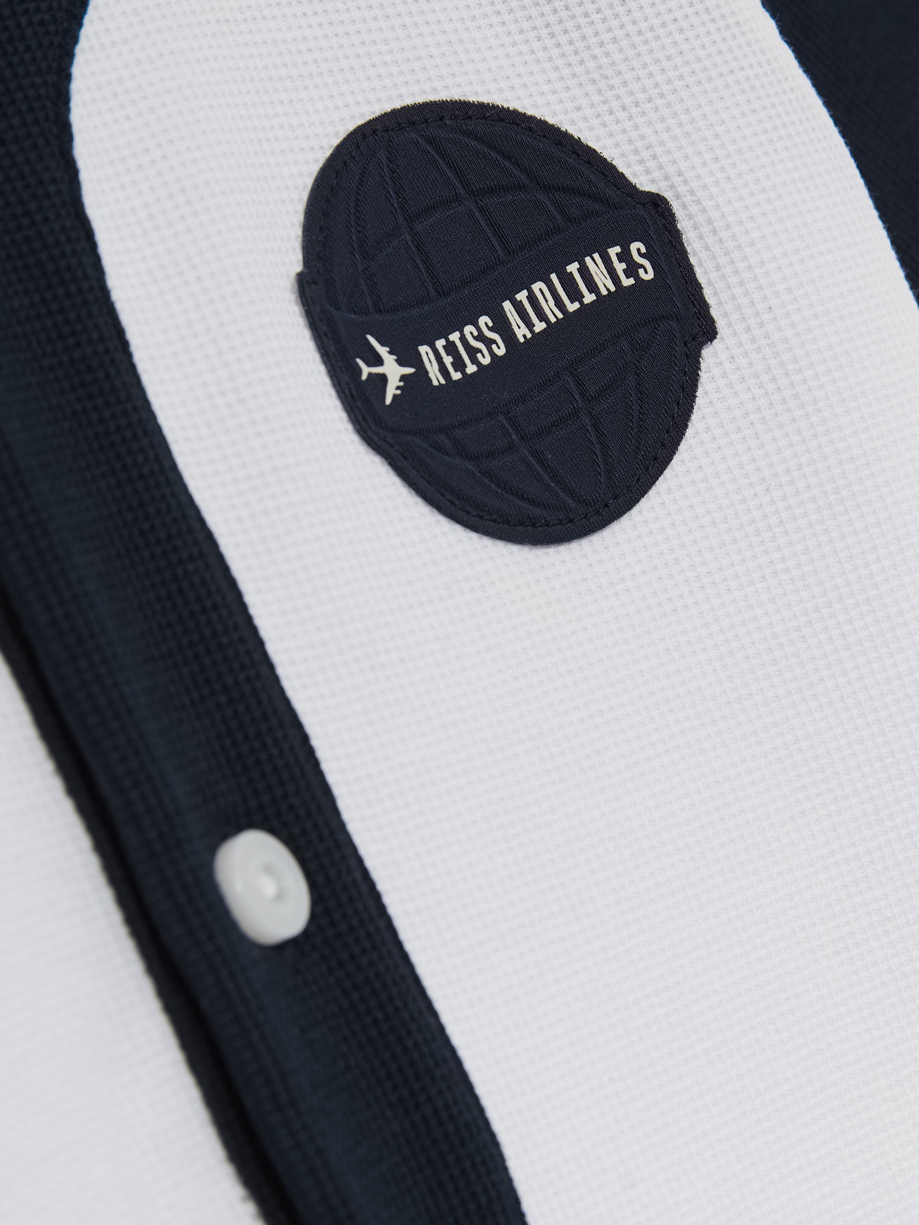 9-13 yrs Cotton Waffle-Knit Badge Shirt in Off White/Navy