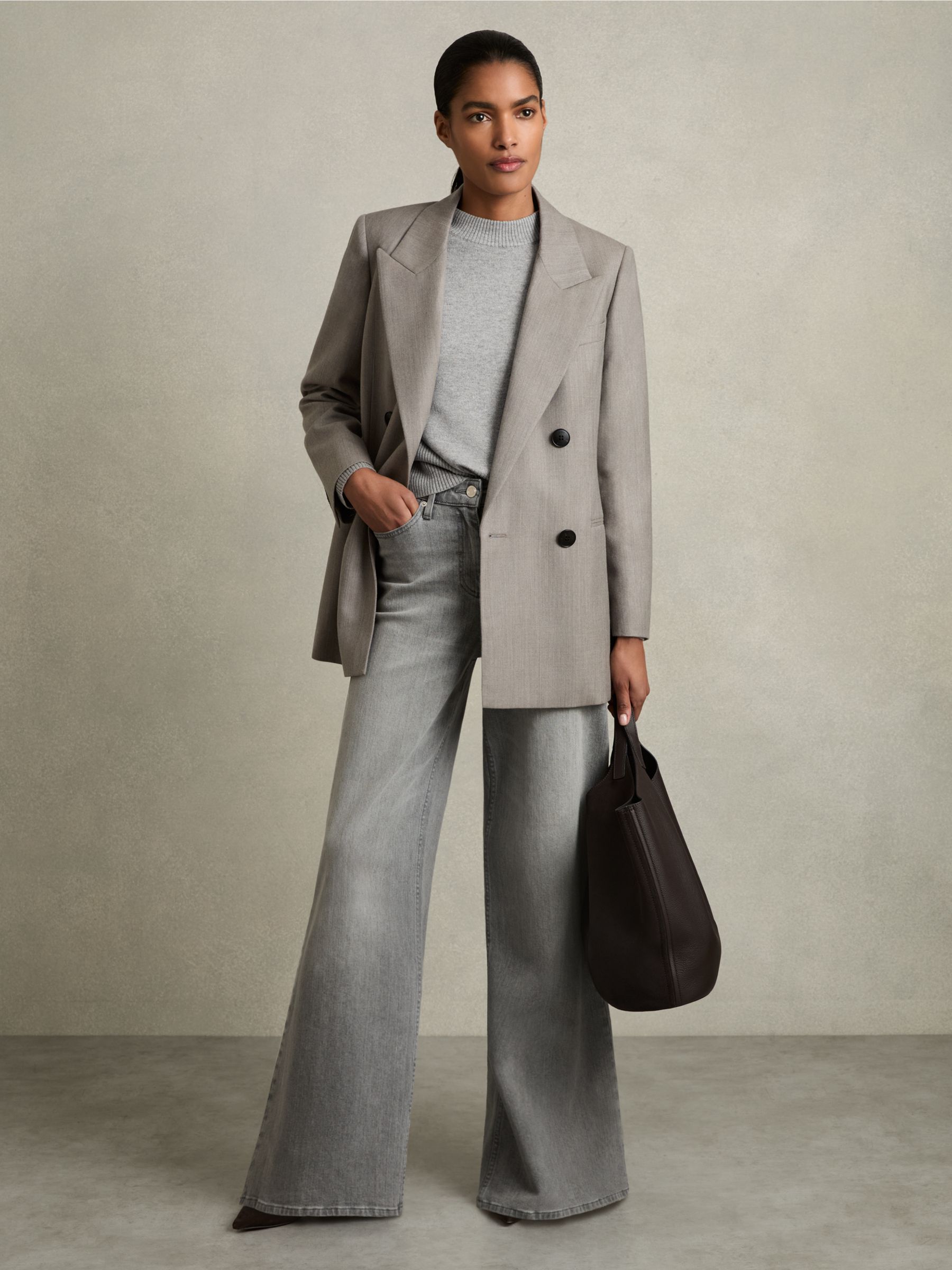 Geometric Colour-Block Jumper With Wool And Cashmere in Grey