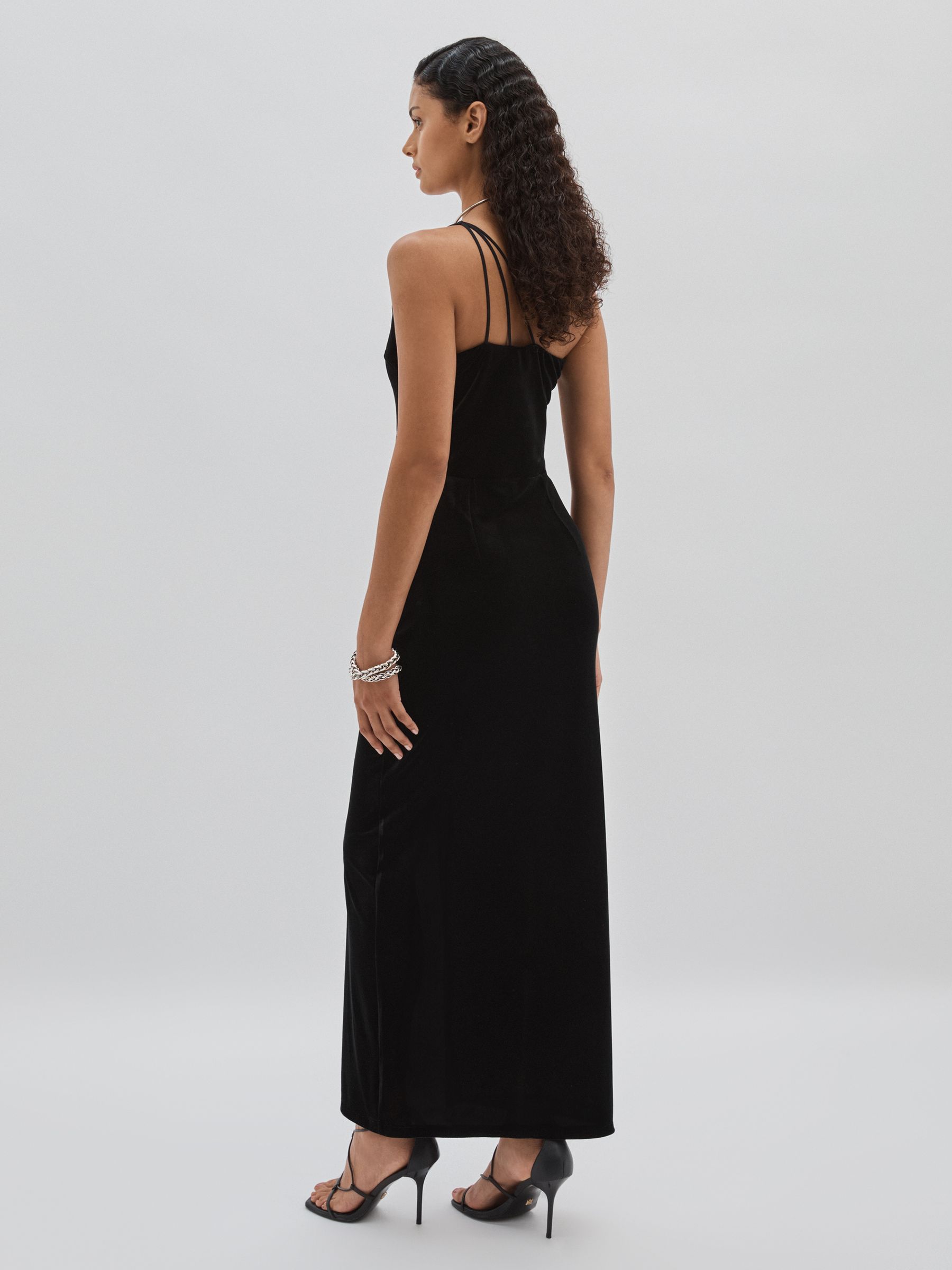 Undress Code Plunge-Neck Velvet Maxi Dress in Black