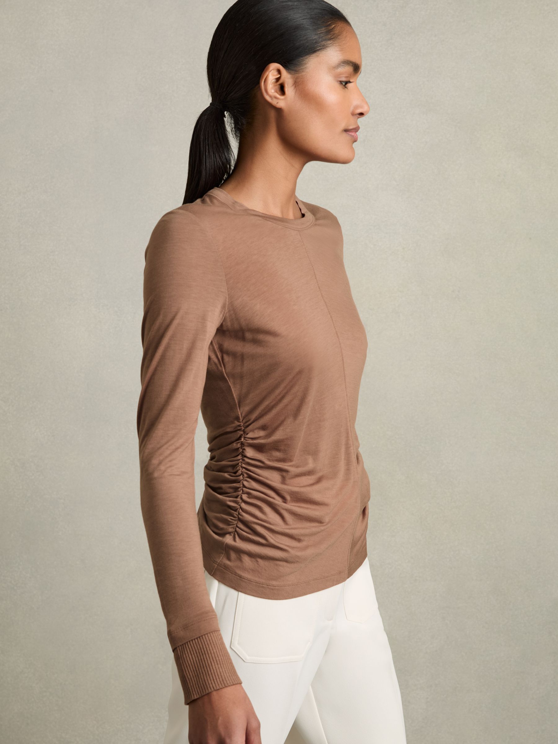 Ruched Side Crew-Neck Top in Mink