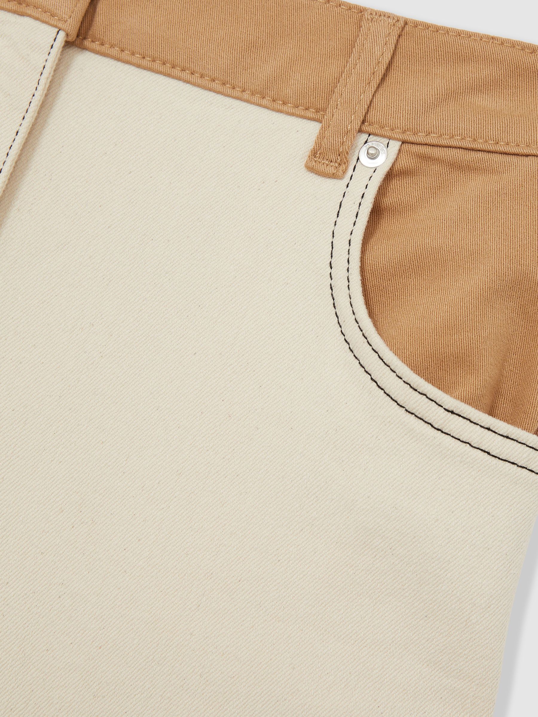 Petite Colour-Block Straight-Leg Jeans in Ecru