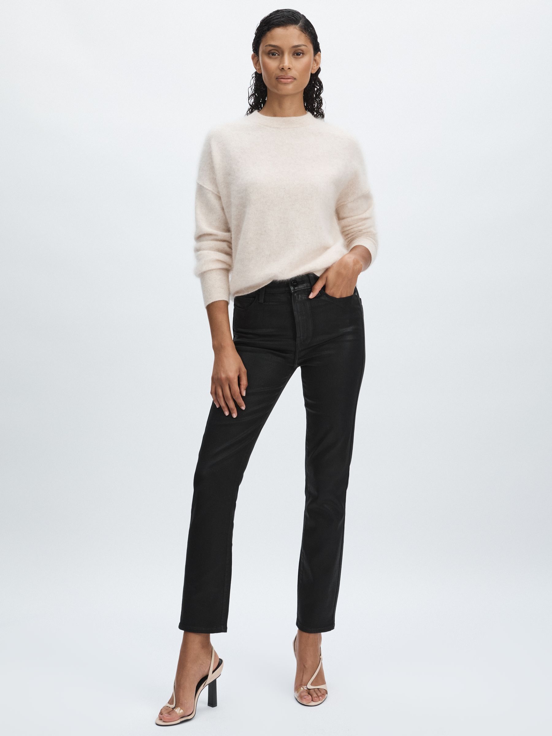 Paige Coated Straight-Leg Jeans in Black
