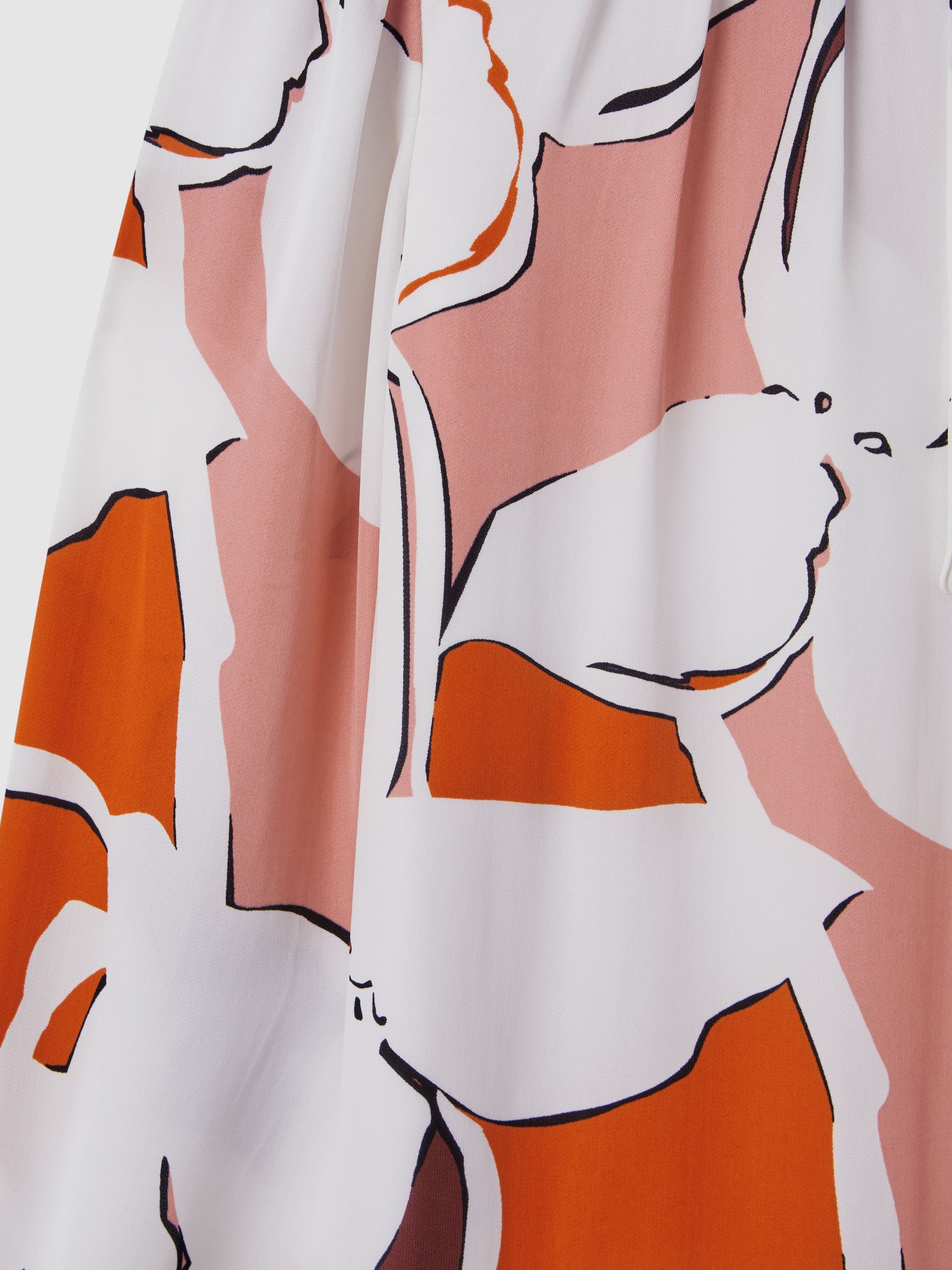 Printed Tie Neck Mini Dress in Cream/Red