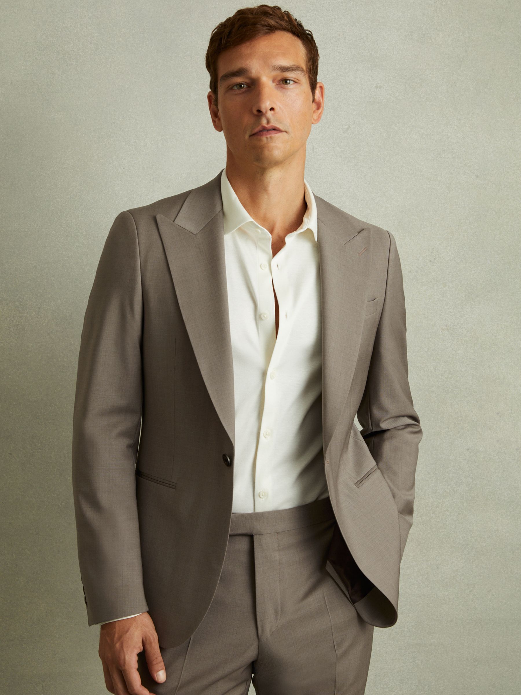 Harley Mushroom Brown Textured Wool Blend Single Breasted Blazer