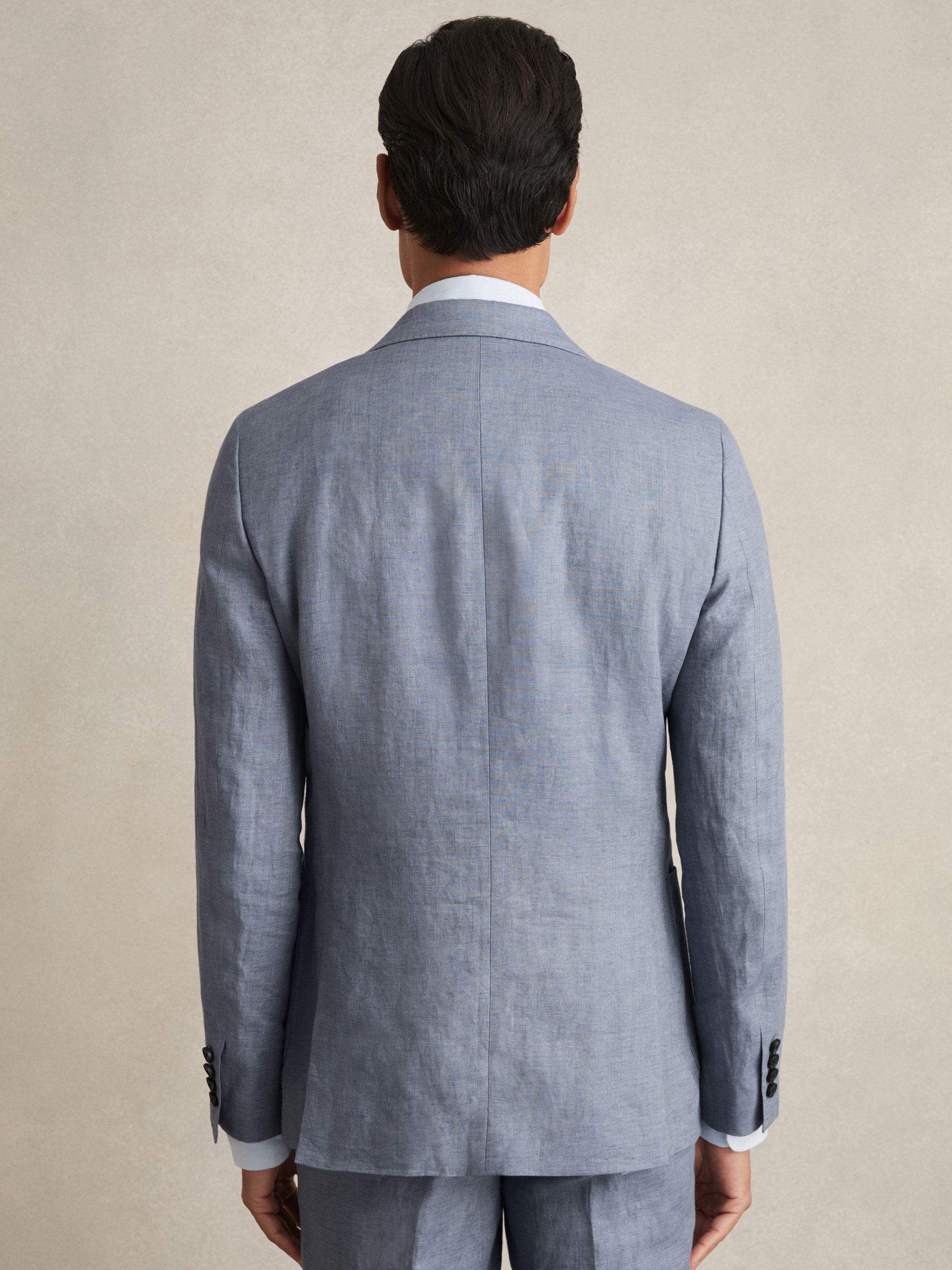 Linen Single-Breasted Suit Blazer Slim-Fit in Airforce Blue