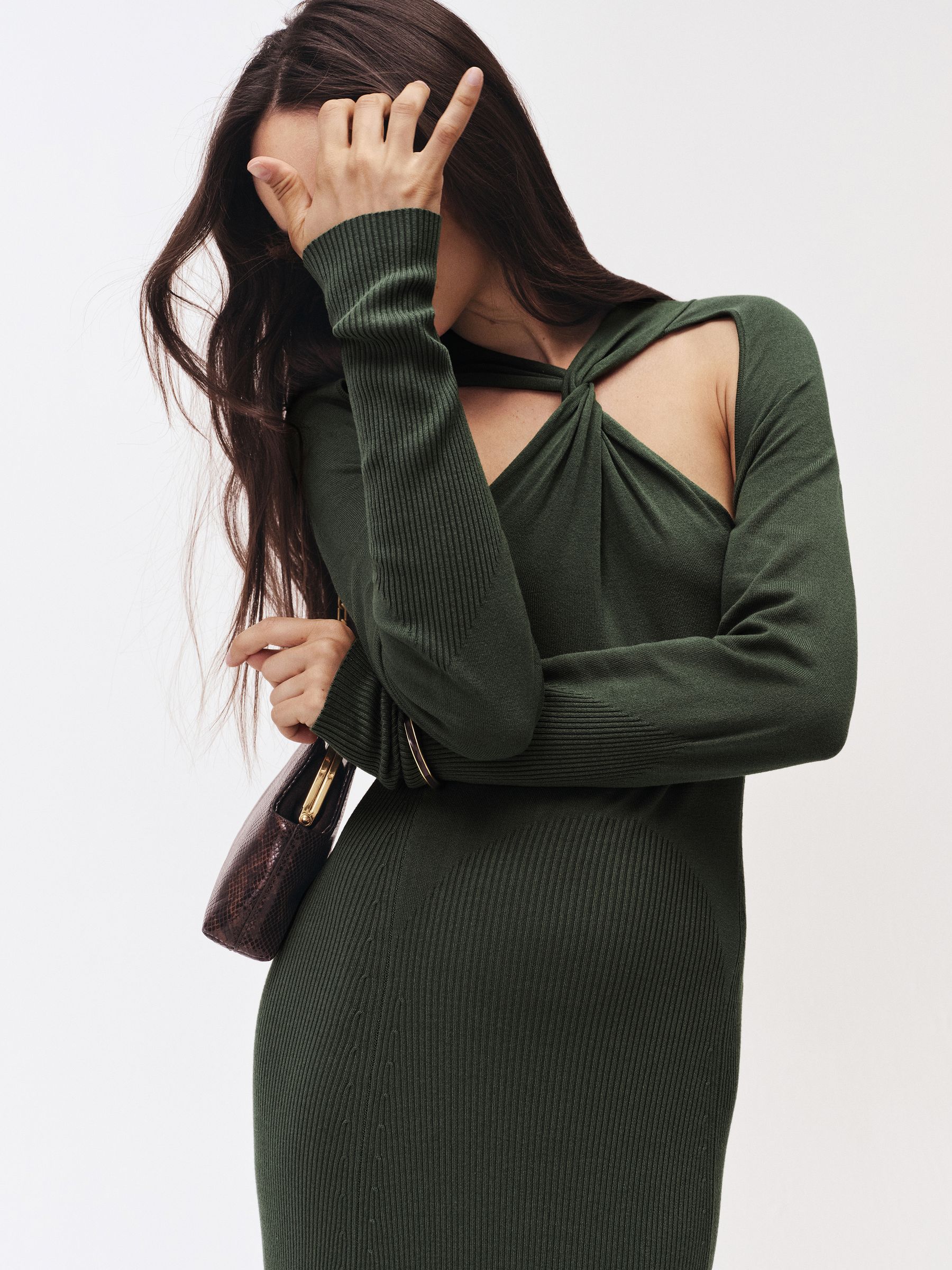 Cut-Out Knitted Maxi Dress in Dark Green