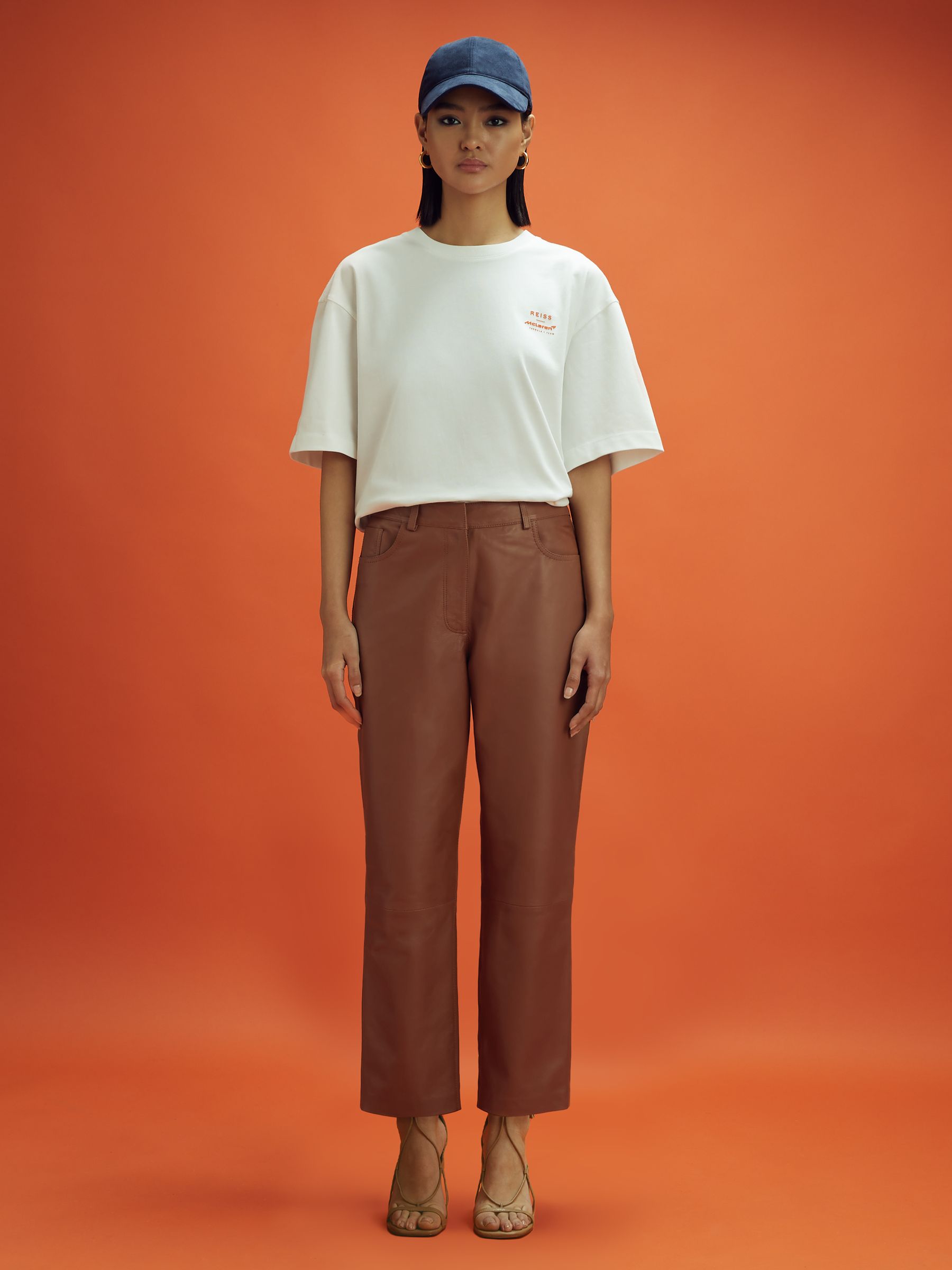 McLaren F1 Cropped Leather Trousers in Tan