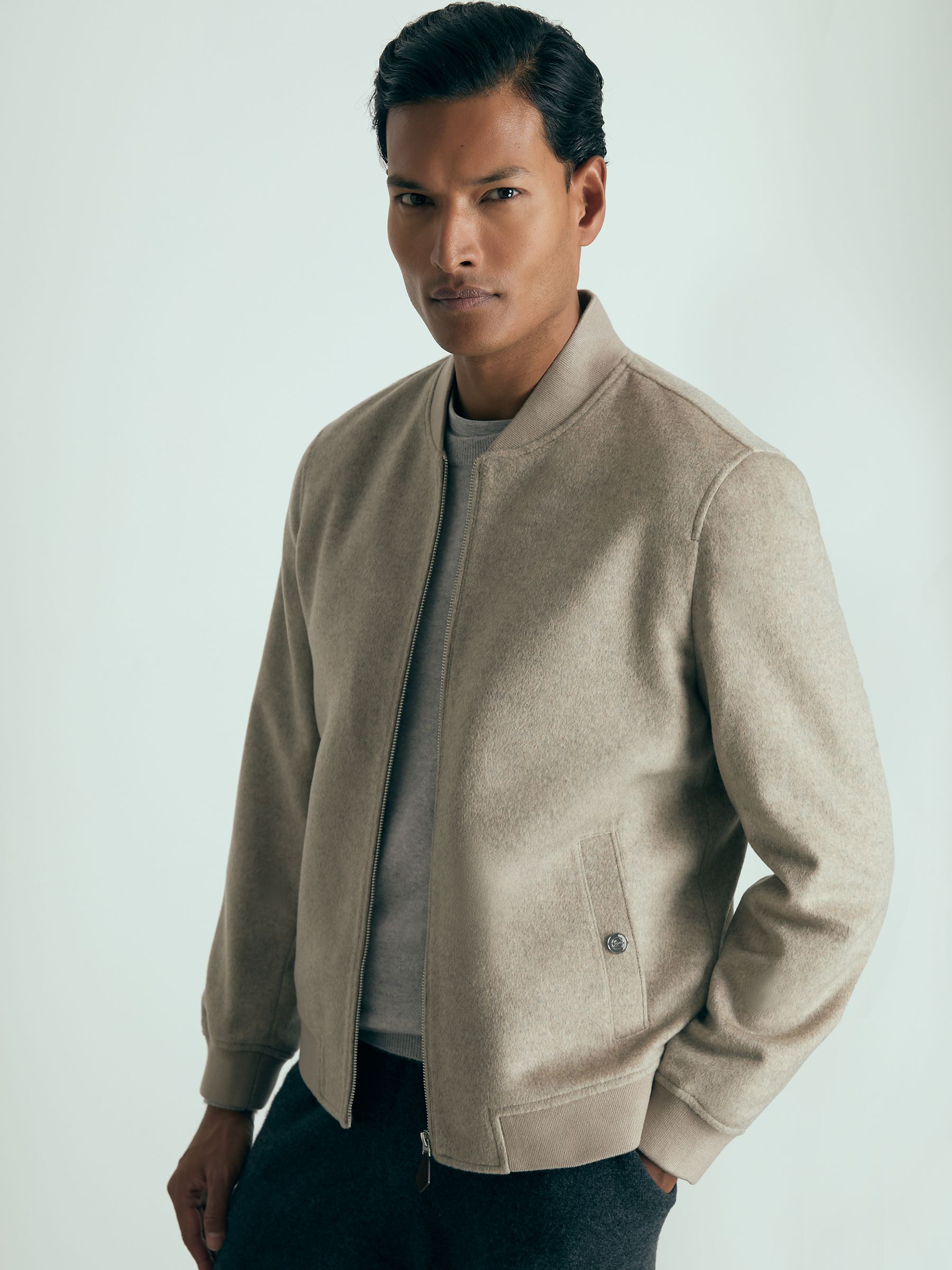 100% Cashmere Bomber Jacket in Oatmeal