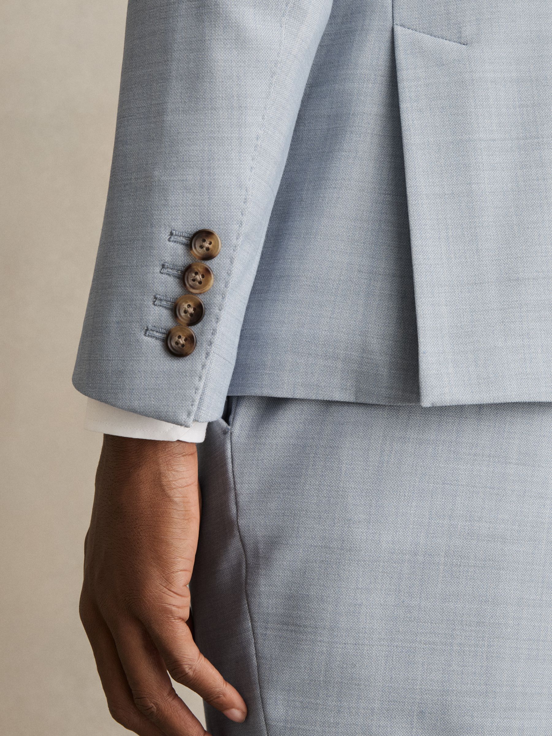 Double-Breasted Textured Suit Blazer With Wool Slim-Fit in Soft Blue