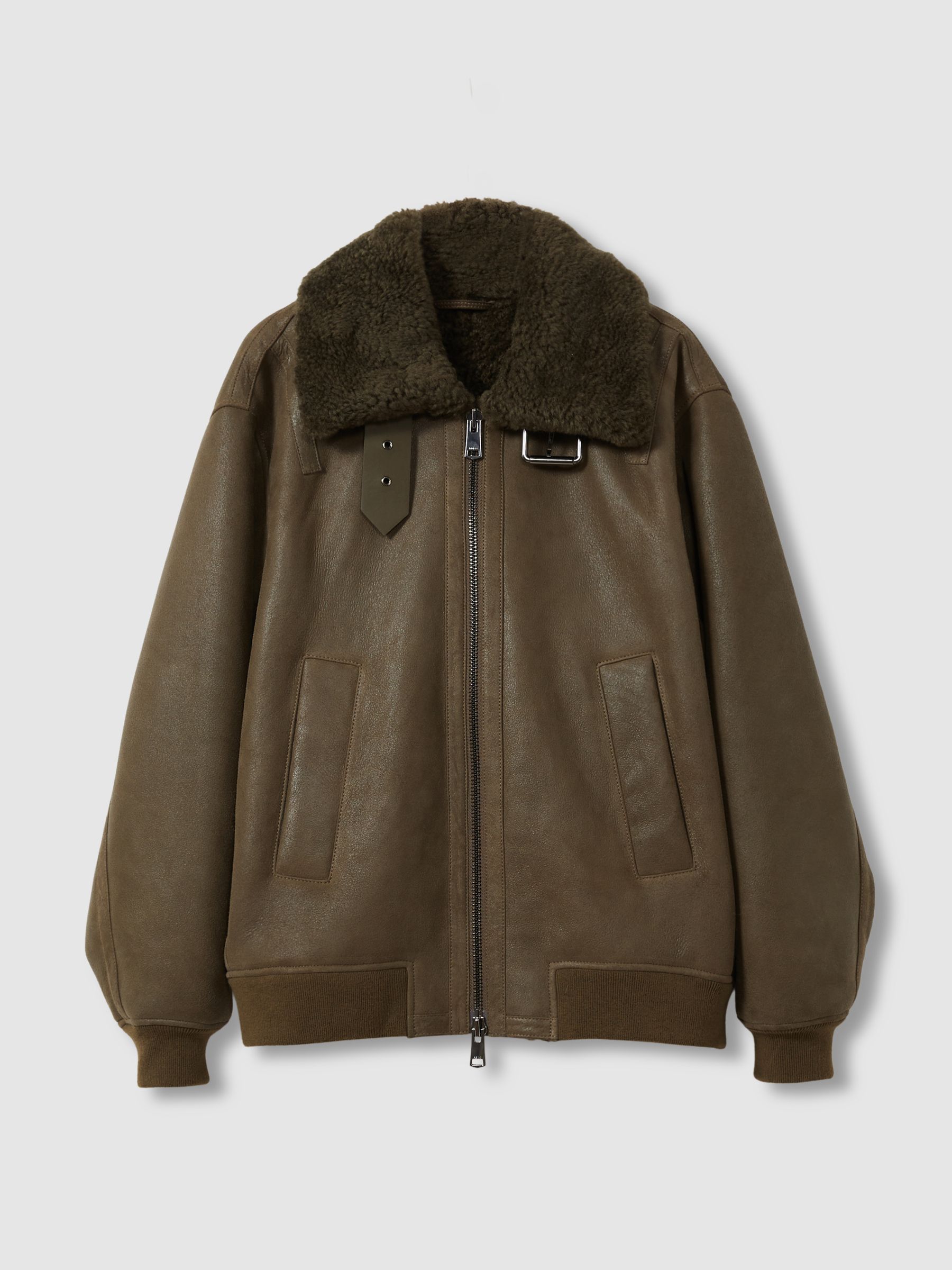 Shearling Aviator Jacket in Dark Khaki