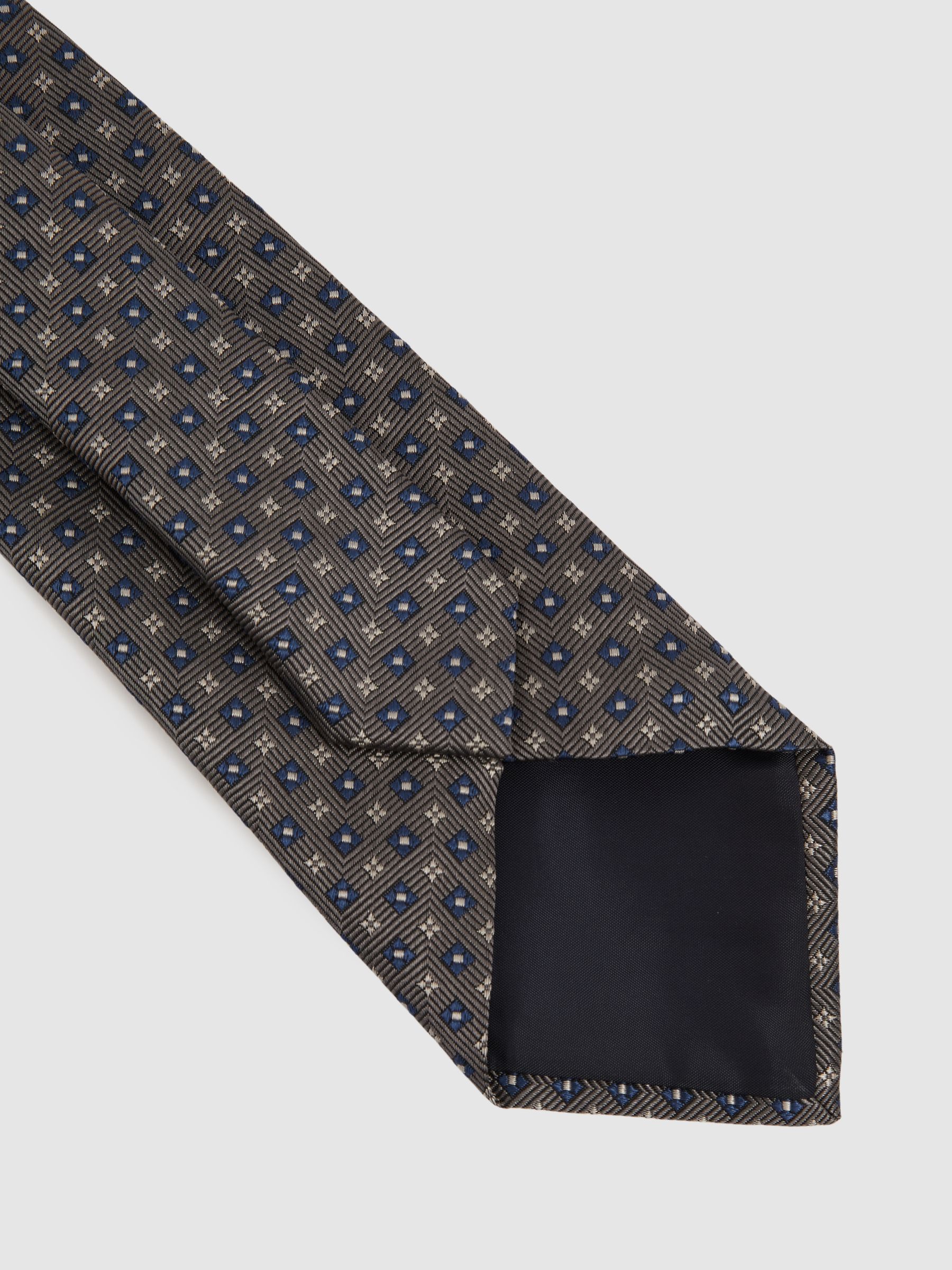 Silk Blend Foulard Floral Tie in Charcoal