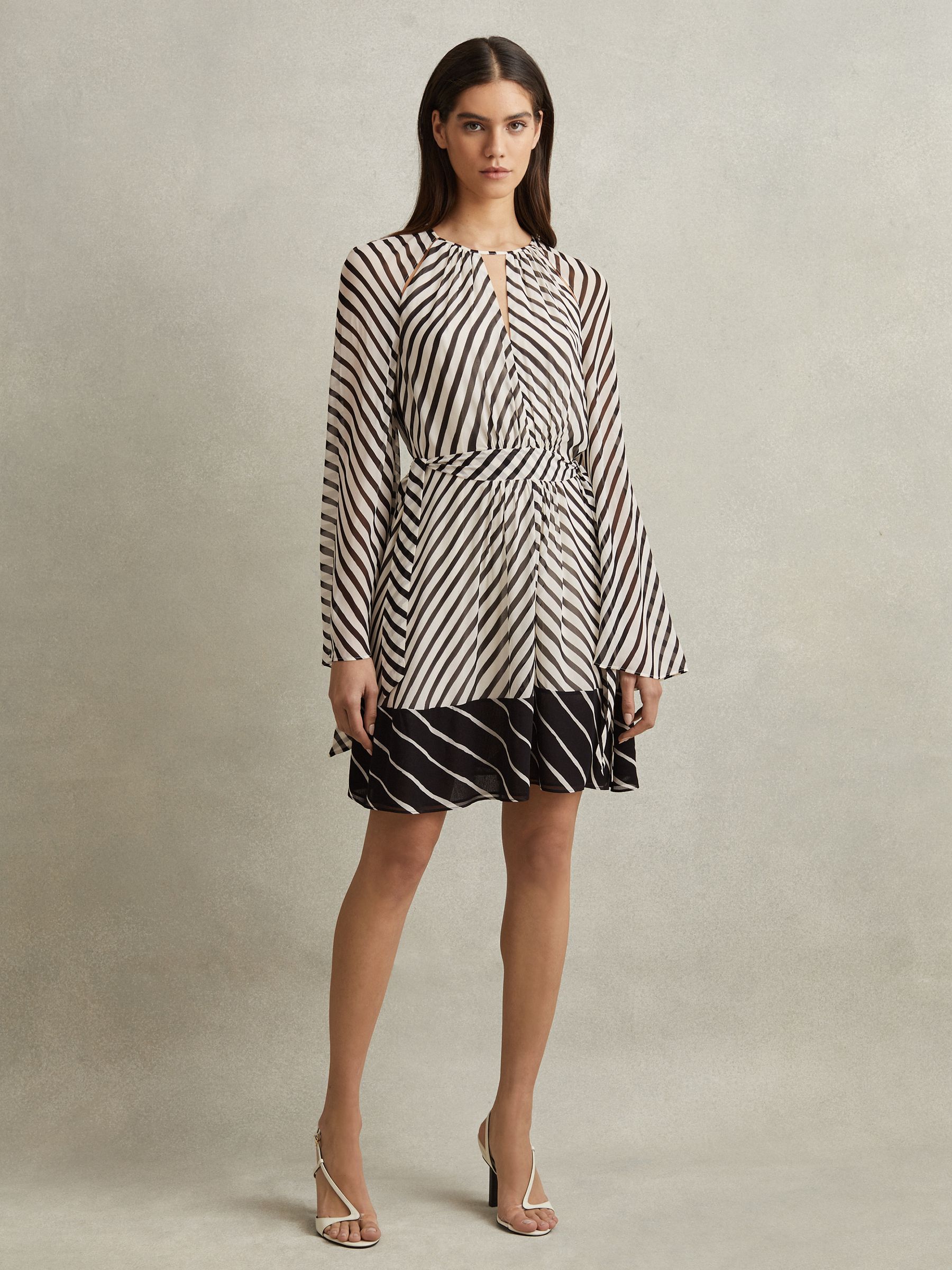 Striped Cut-Out Mini Dress in Black/Neutral