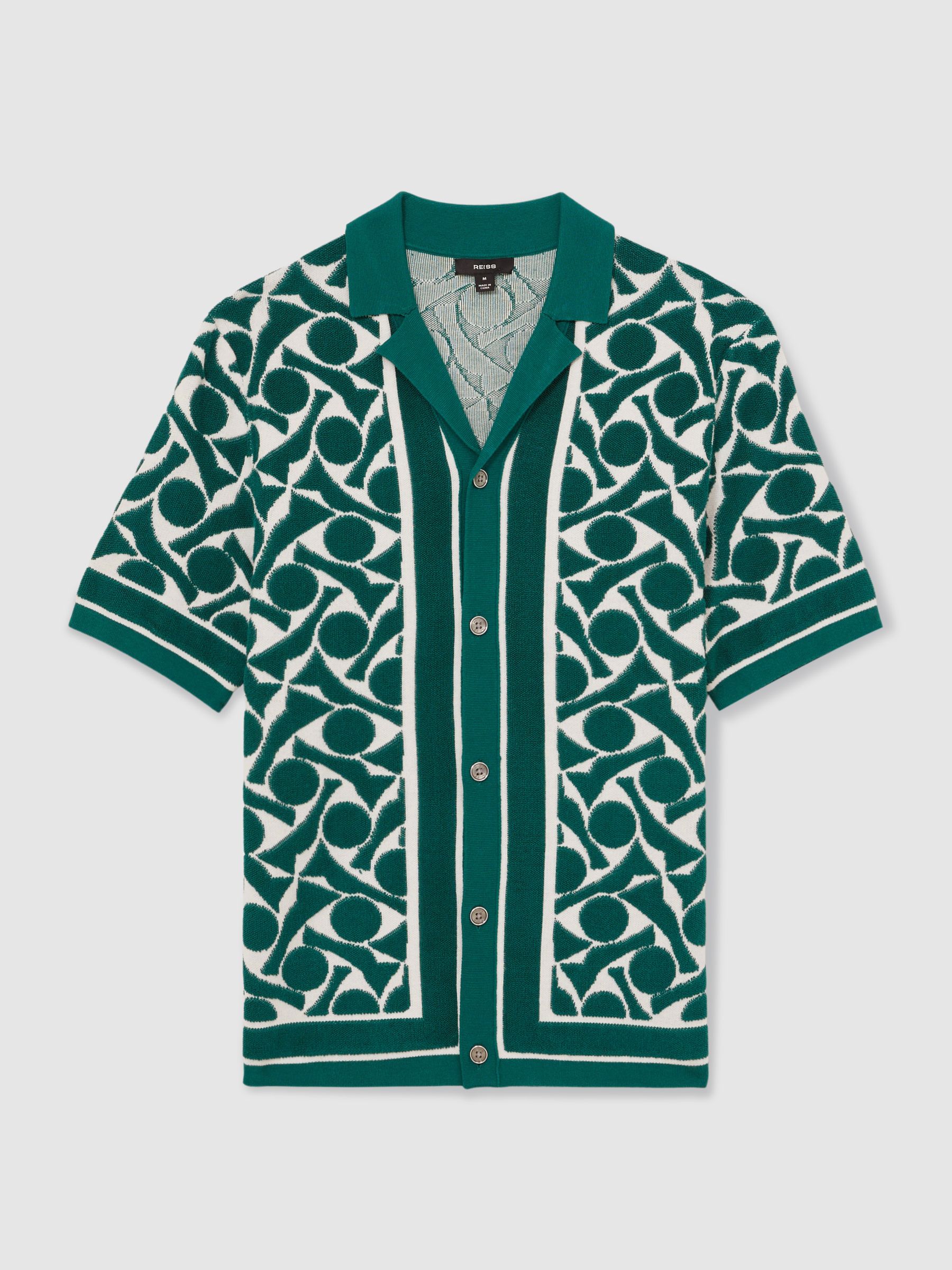 Abstract Pattern Towelling Shirt in Green/White