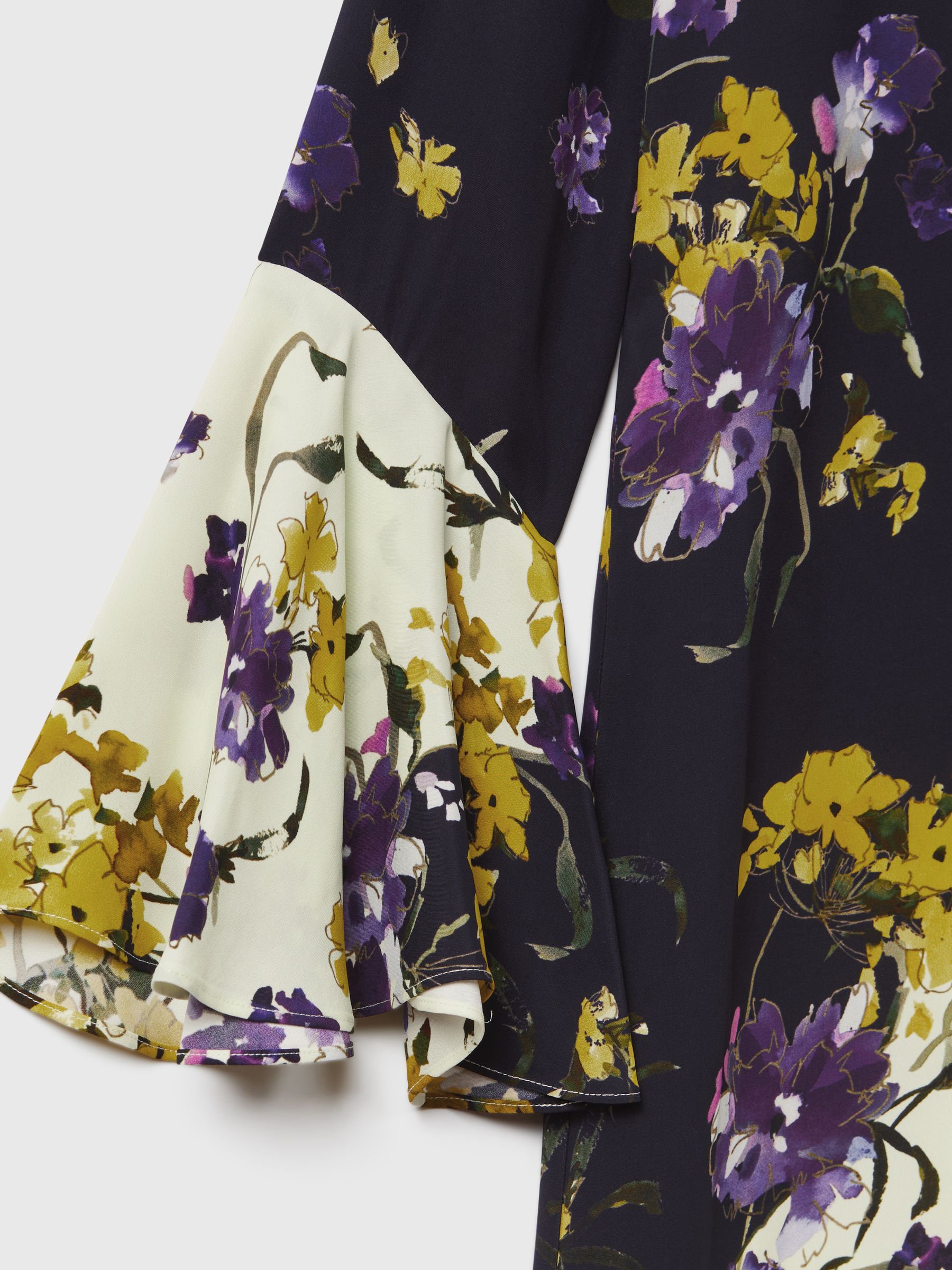 Florere Printed Fluted Cuff Midi Dress in Multi