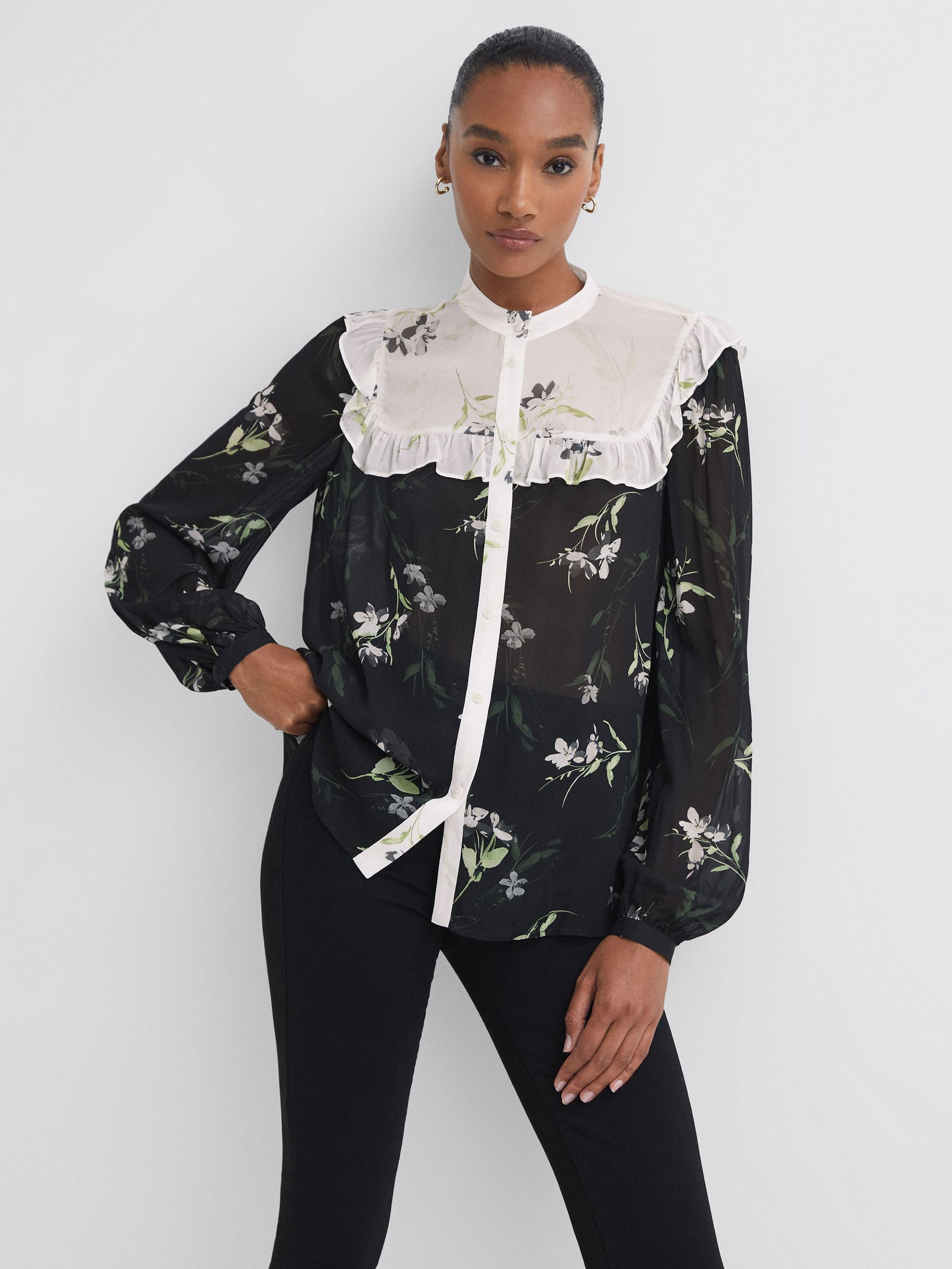 Florere Sheer Floral Blouse in Black