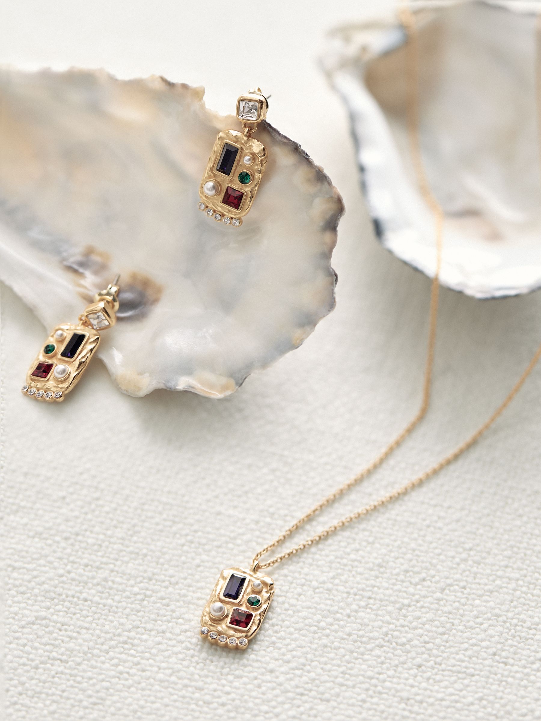 Crystal Rectangle Pendant Necklace in Gold Tone