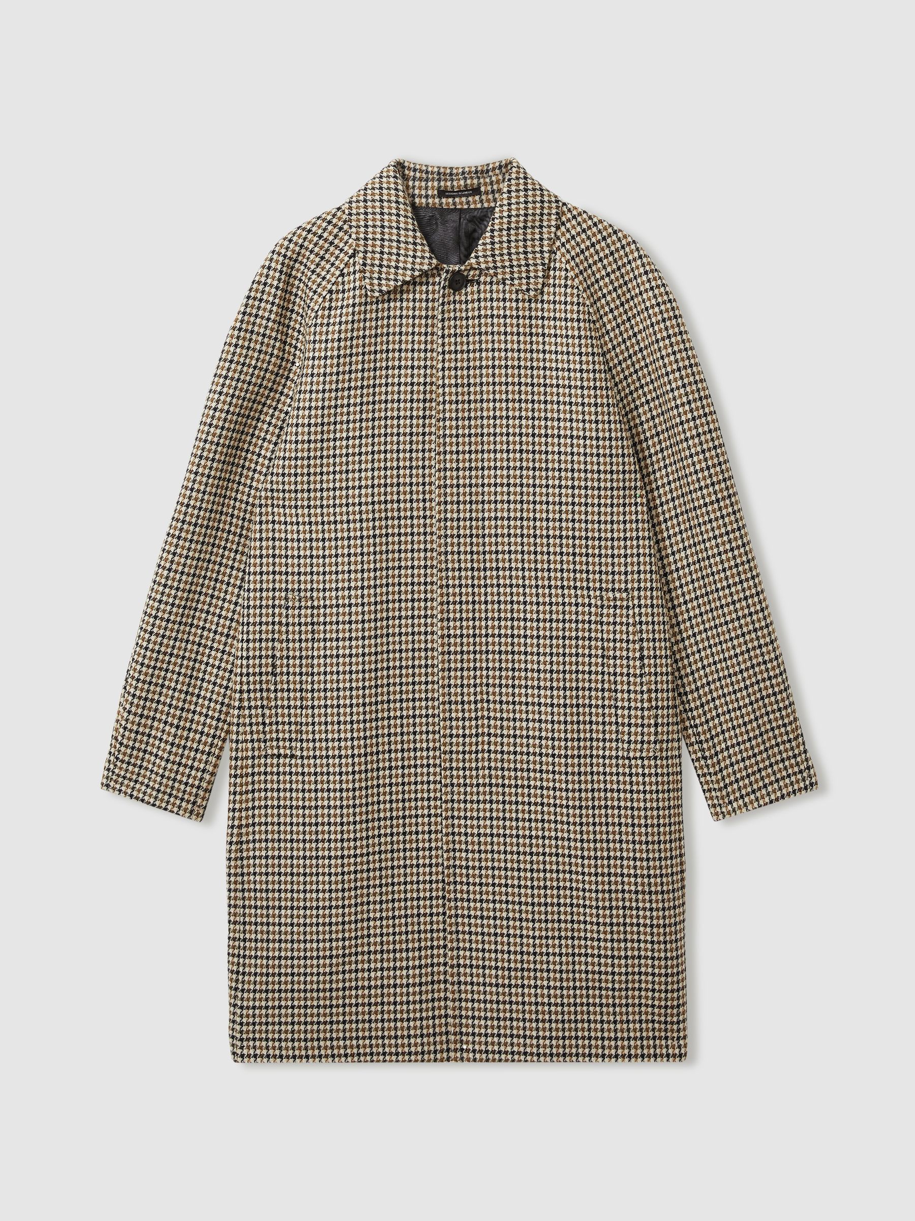 Atelier Wool Houndstooth-Check Raglan Overcoat in Brown