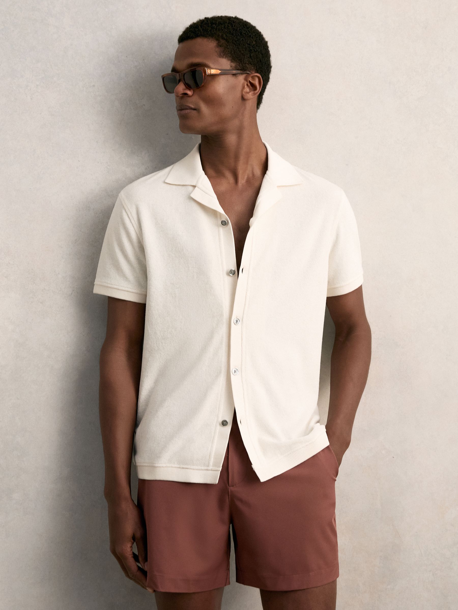 Cotton Blend Towelling Shirt in White