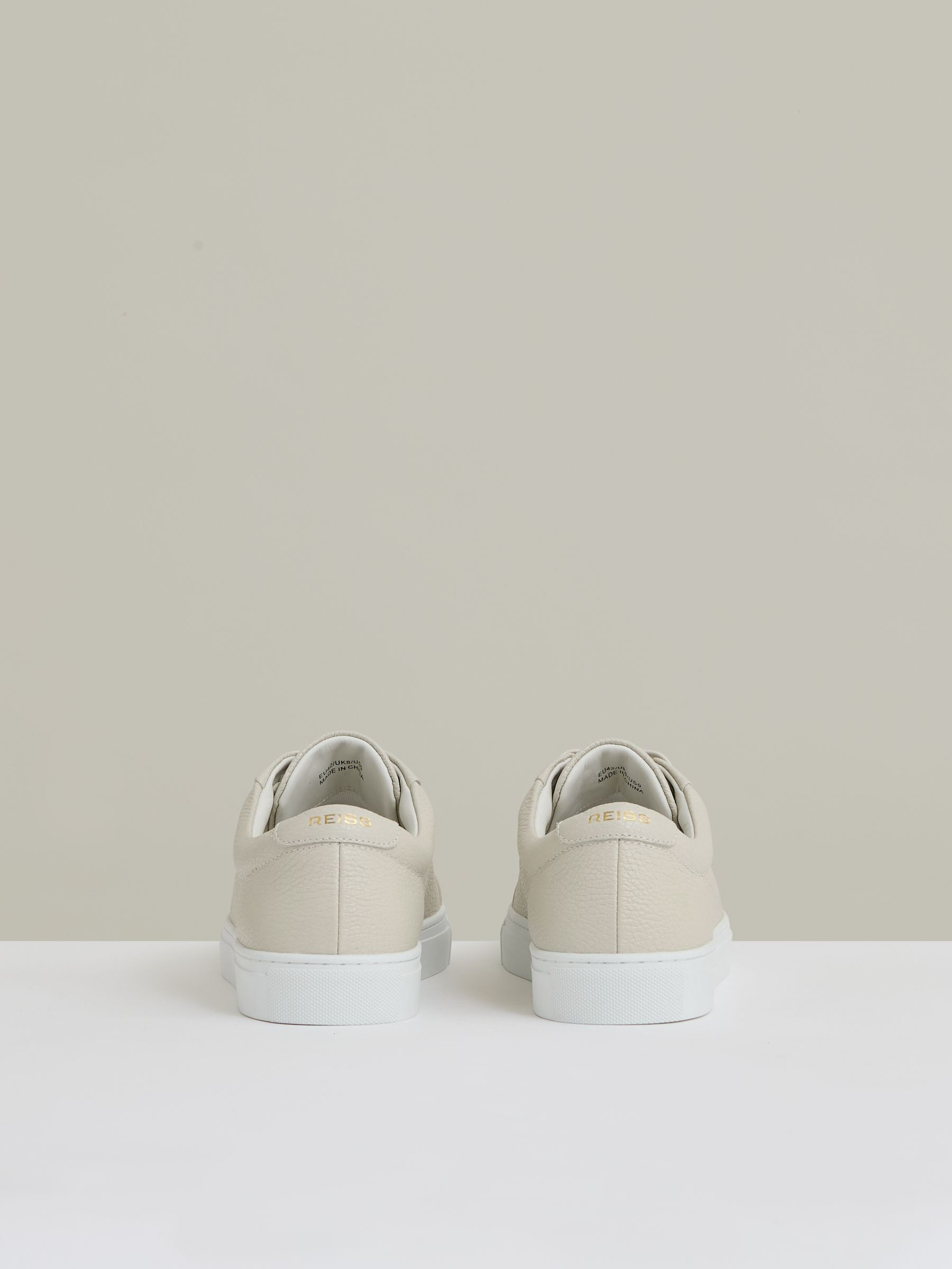 Tumbled-Leather Low-Top Trainers in Off White
