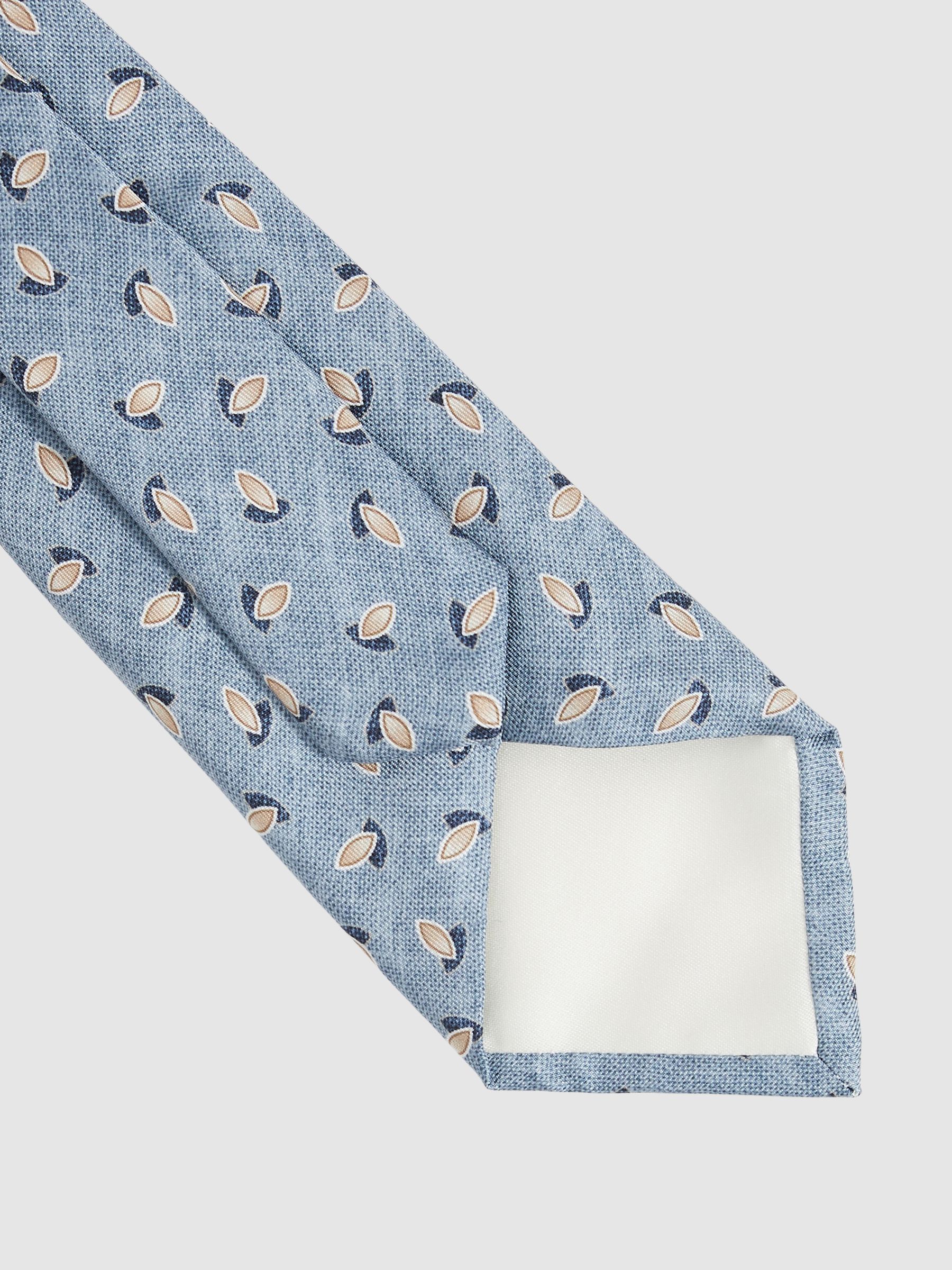 Silk Geometric Print Tie in Soft Blue Melange