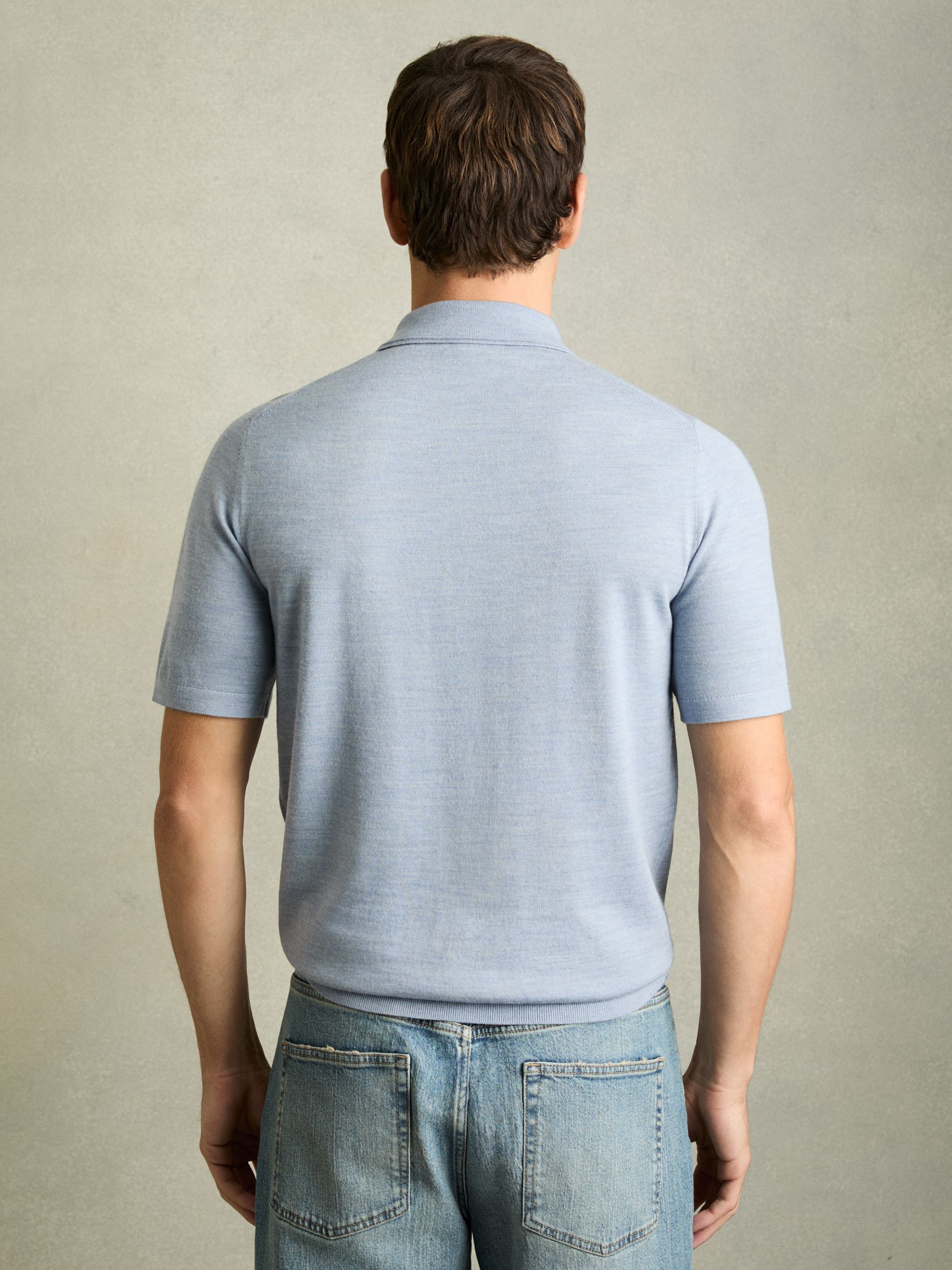 Merino Wool Short-Sleeve Polo Shirt in Soft Blue