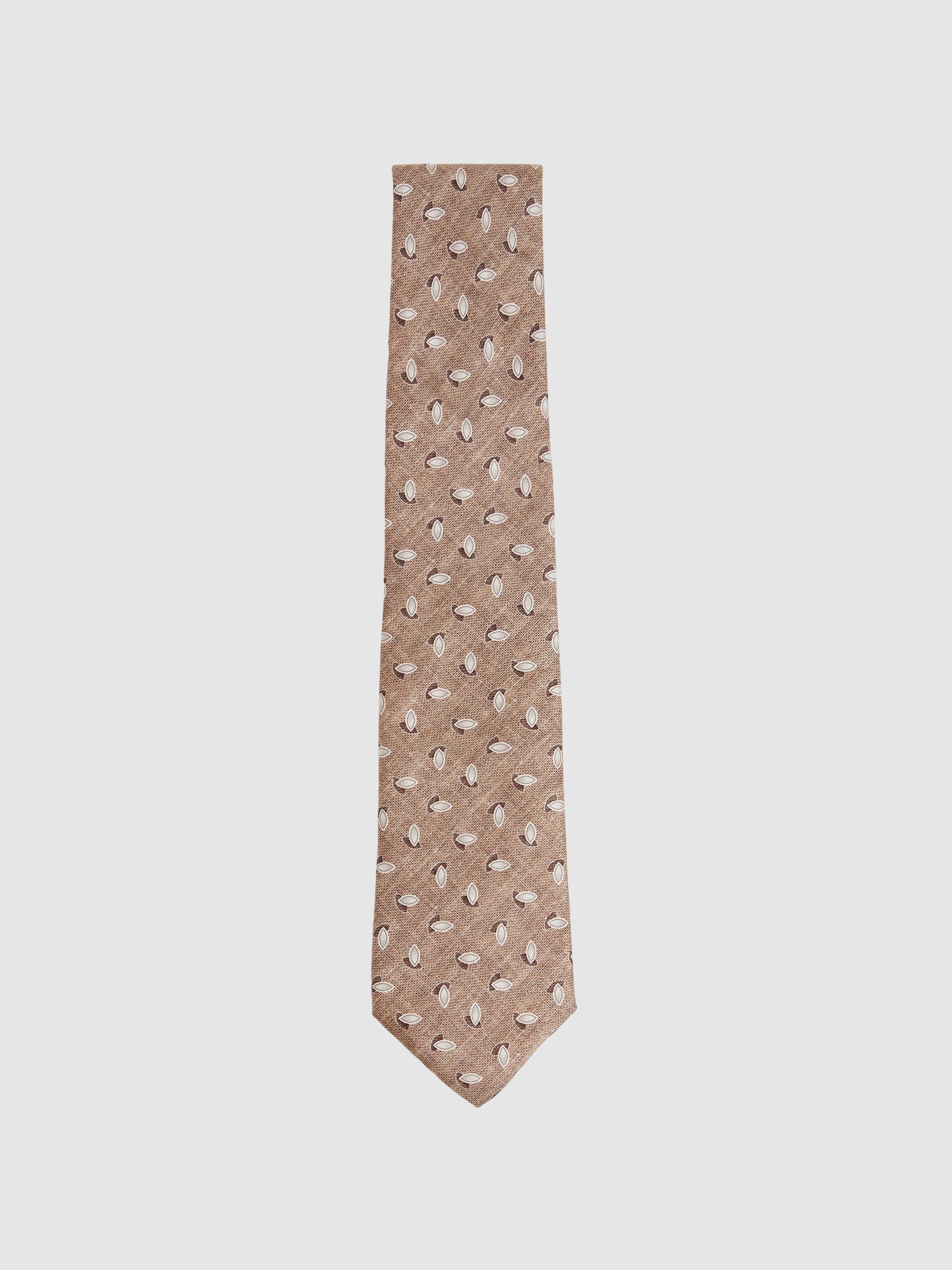 Silk Geometric Print Tie in Soft Brown Melange