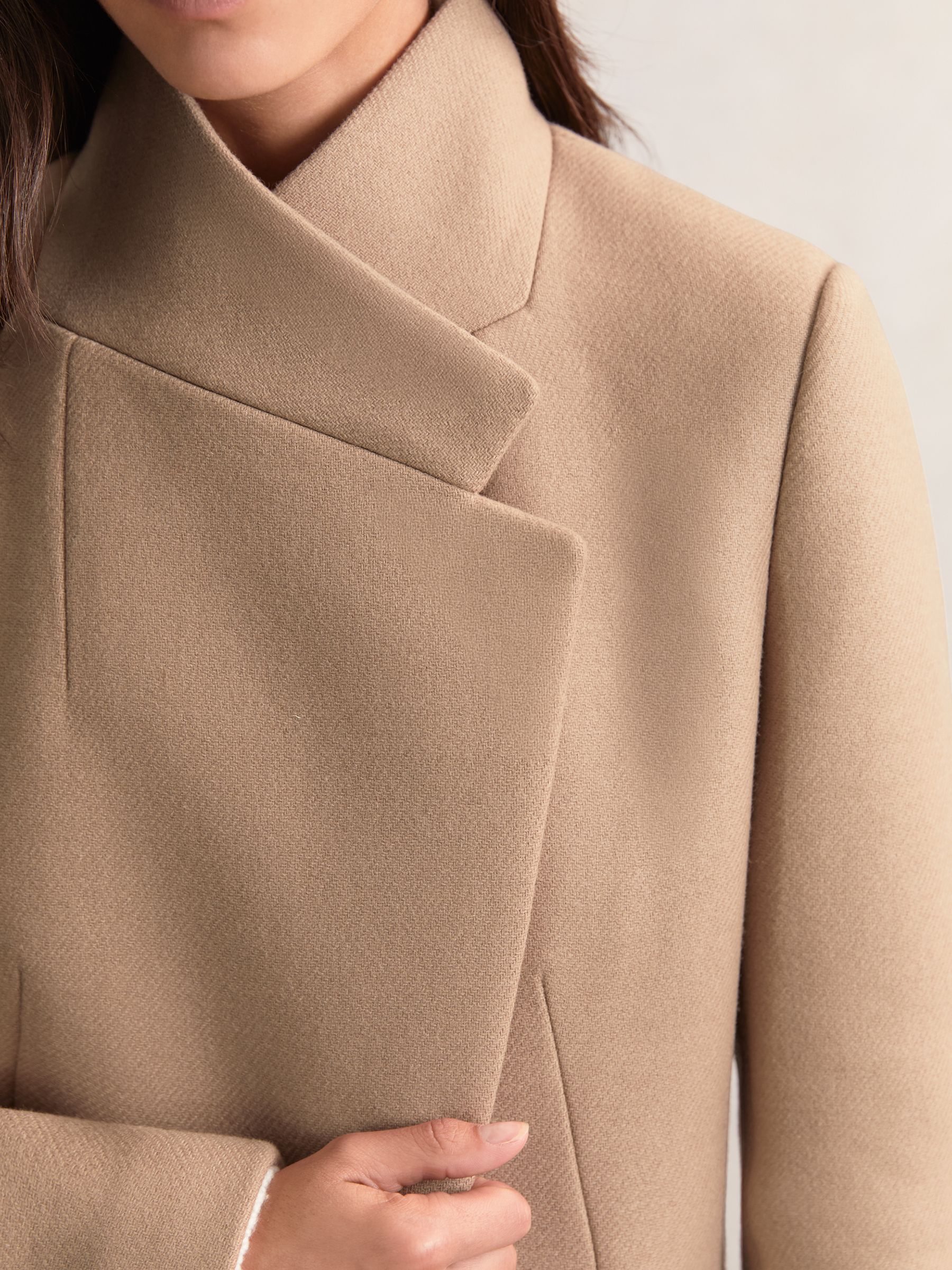 Petite Wool-Blend Wrapover Mid-Length Coat in Camel