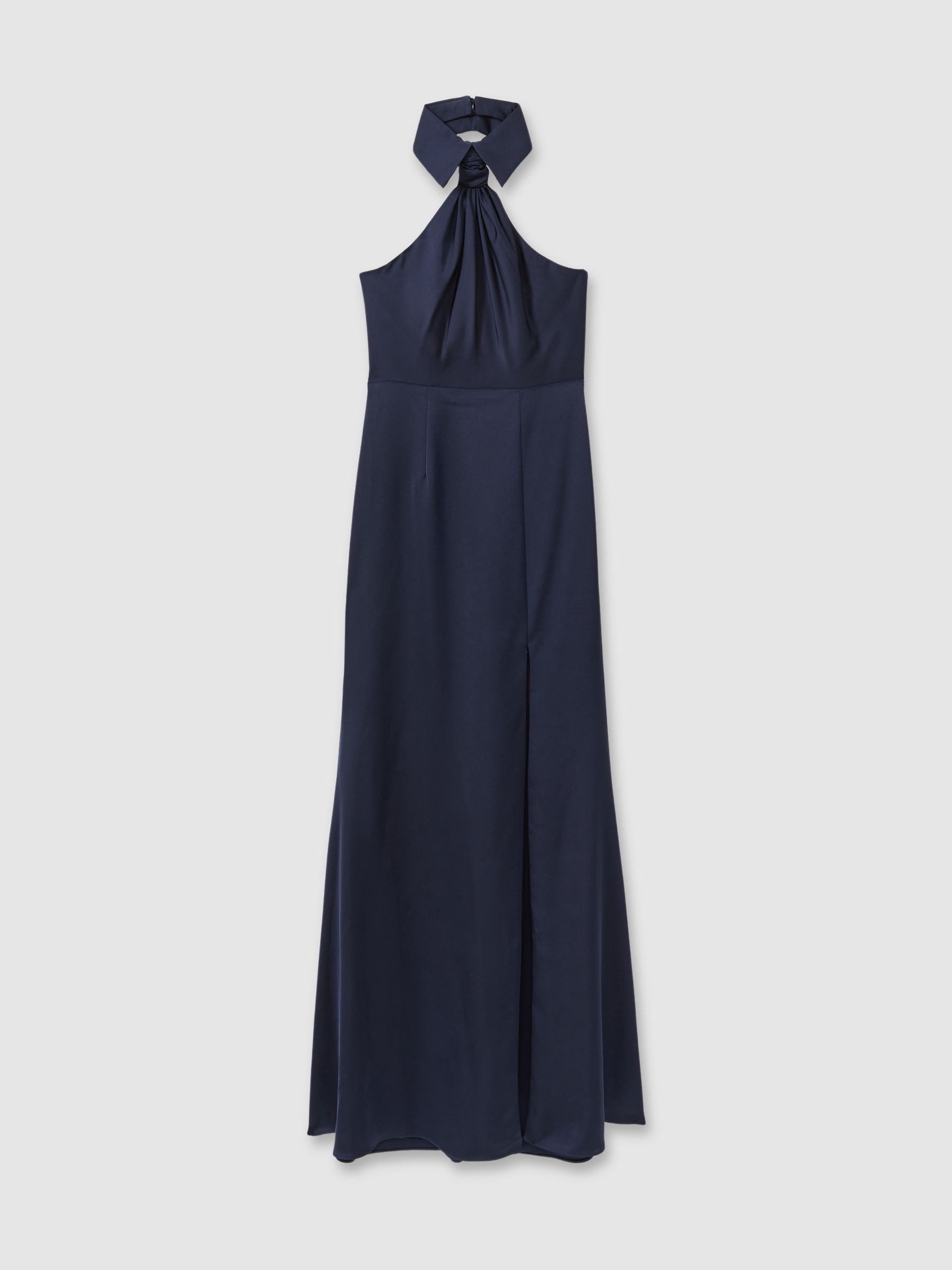 Gemi Navy Halston Satin Halter Neck Maxi Dress