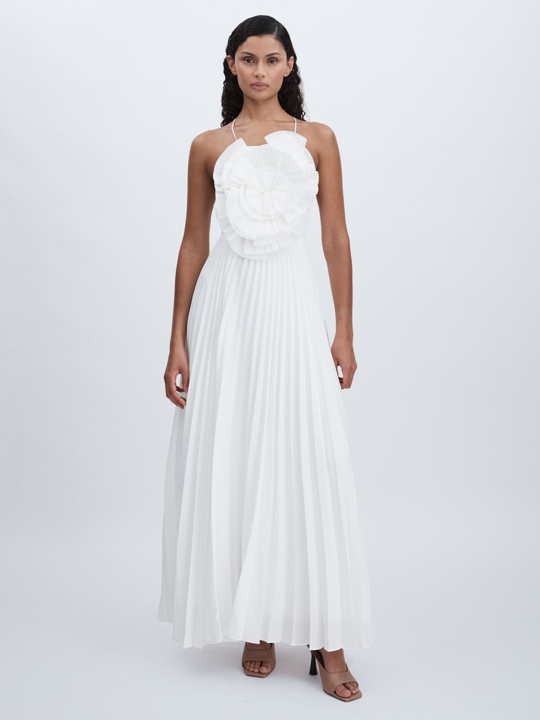 Acler Satin Pleated-Ruffle Maxi Dress in Ivory
