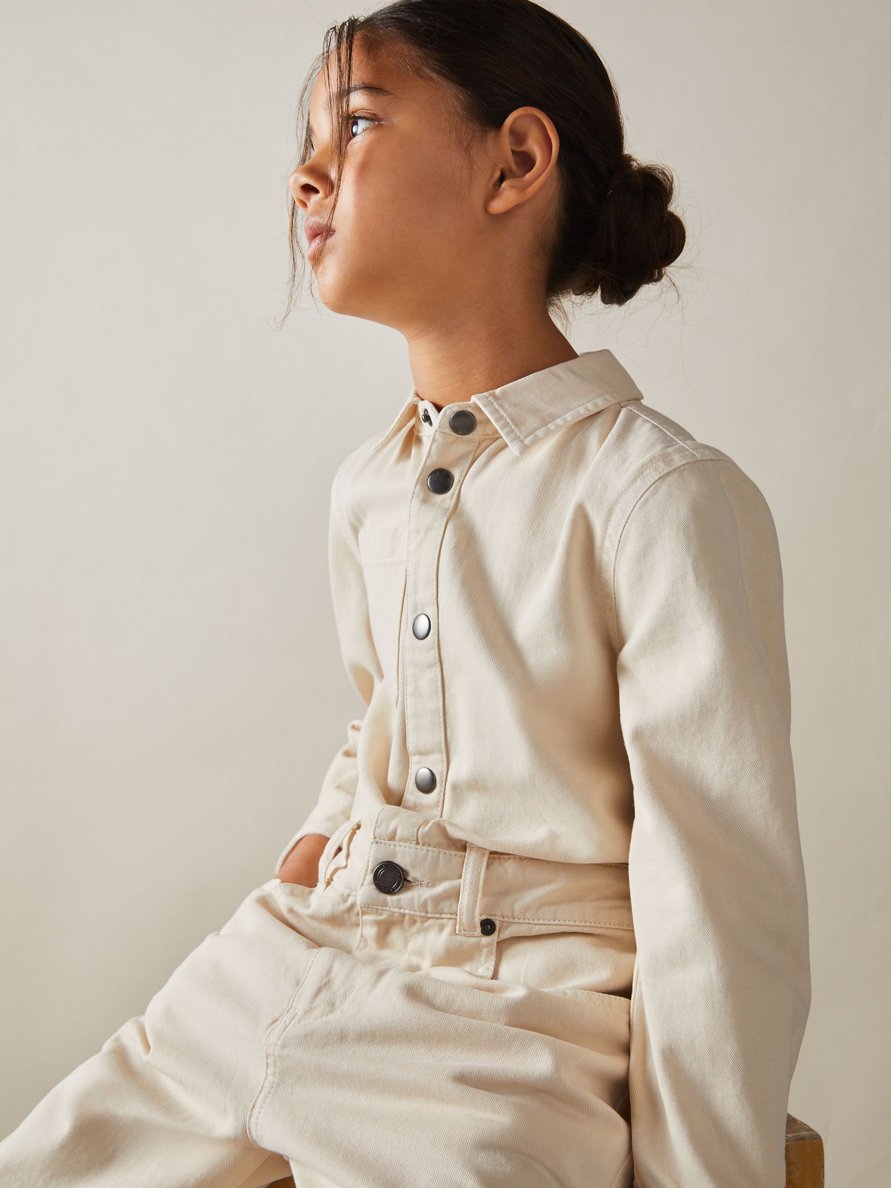 9-13 yrs Denim Wide Leg Jumpsuit in Ecru