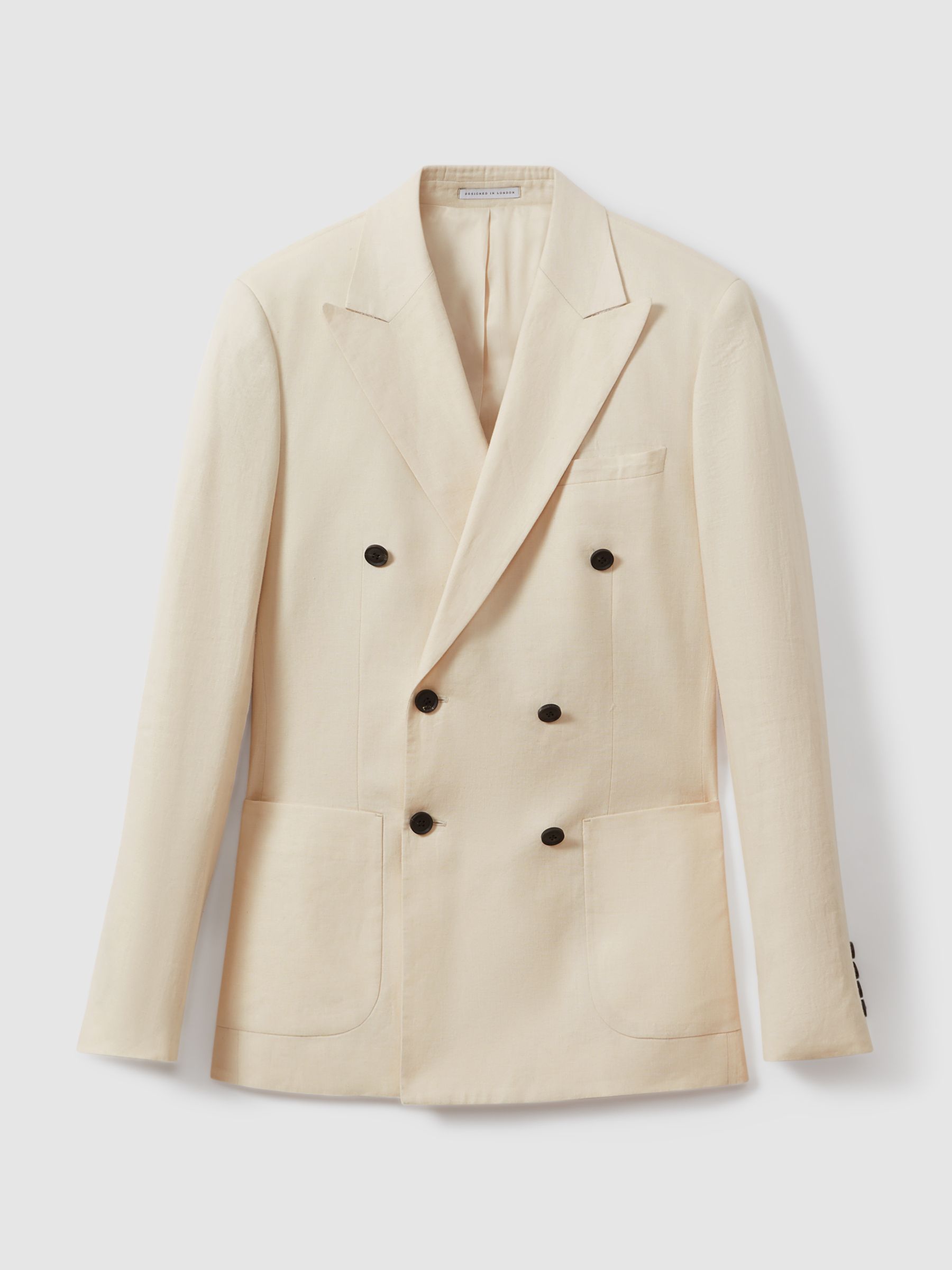 Double Breasted 100% Linen Slim Fit Blazer in Stone