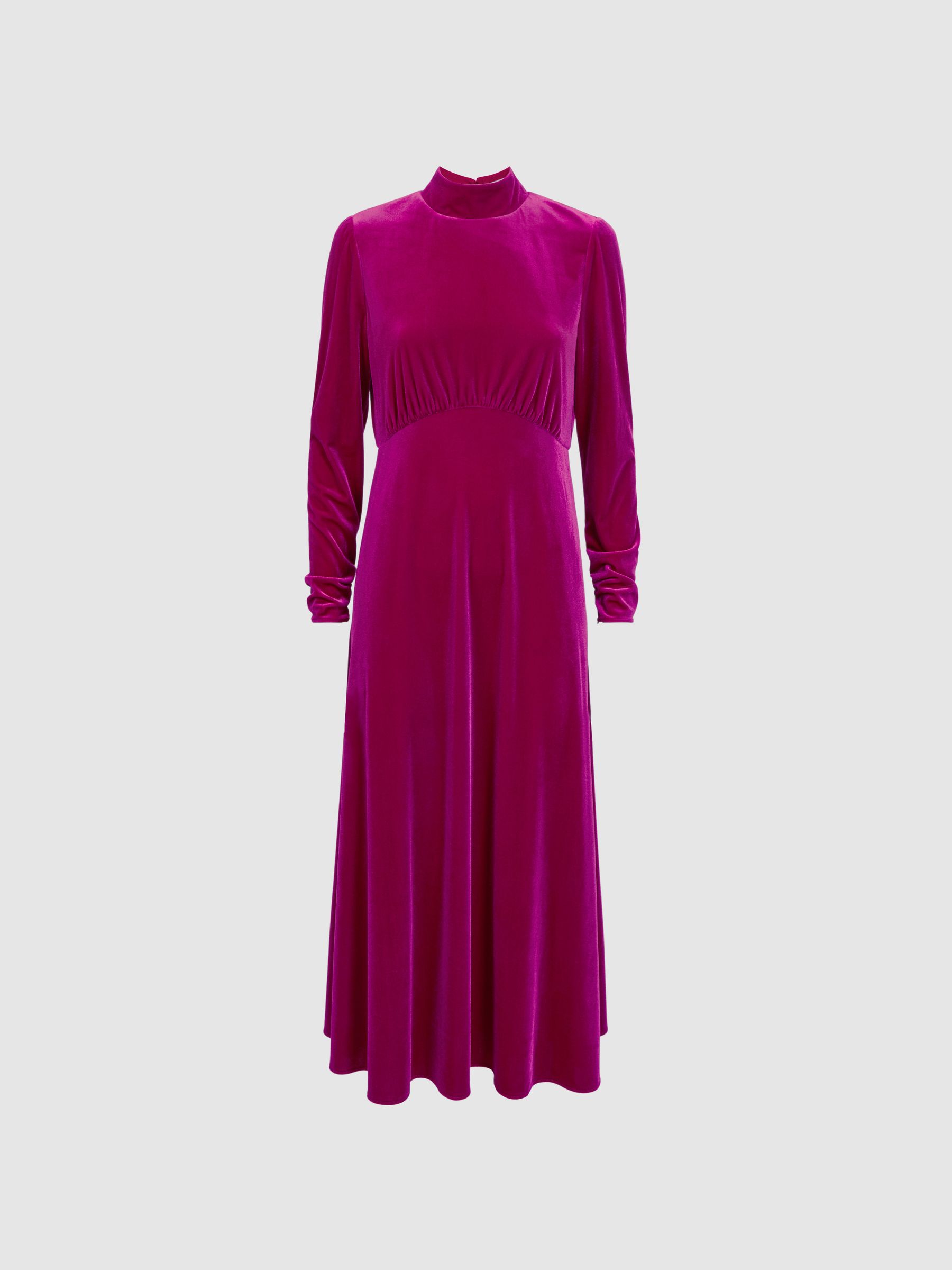 Florere Velvet Midi Dress in Bright Pink