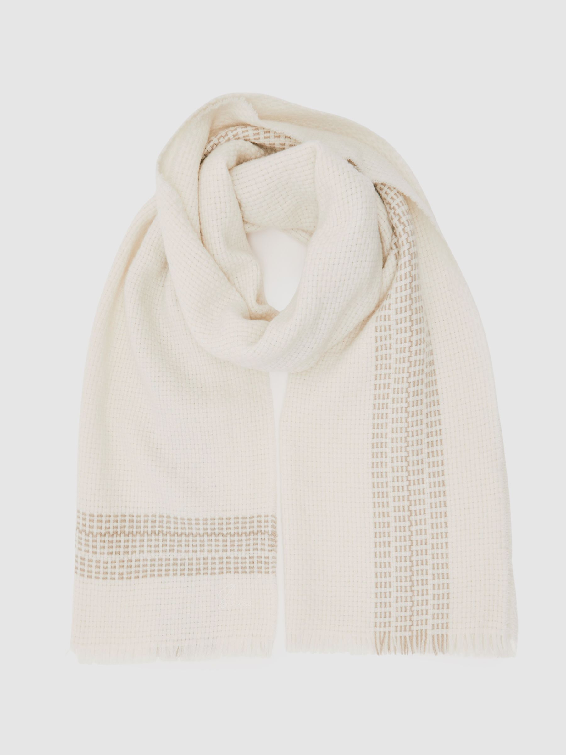 Wool-Cashmere Textured Scarf in Cream