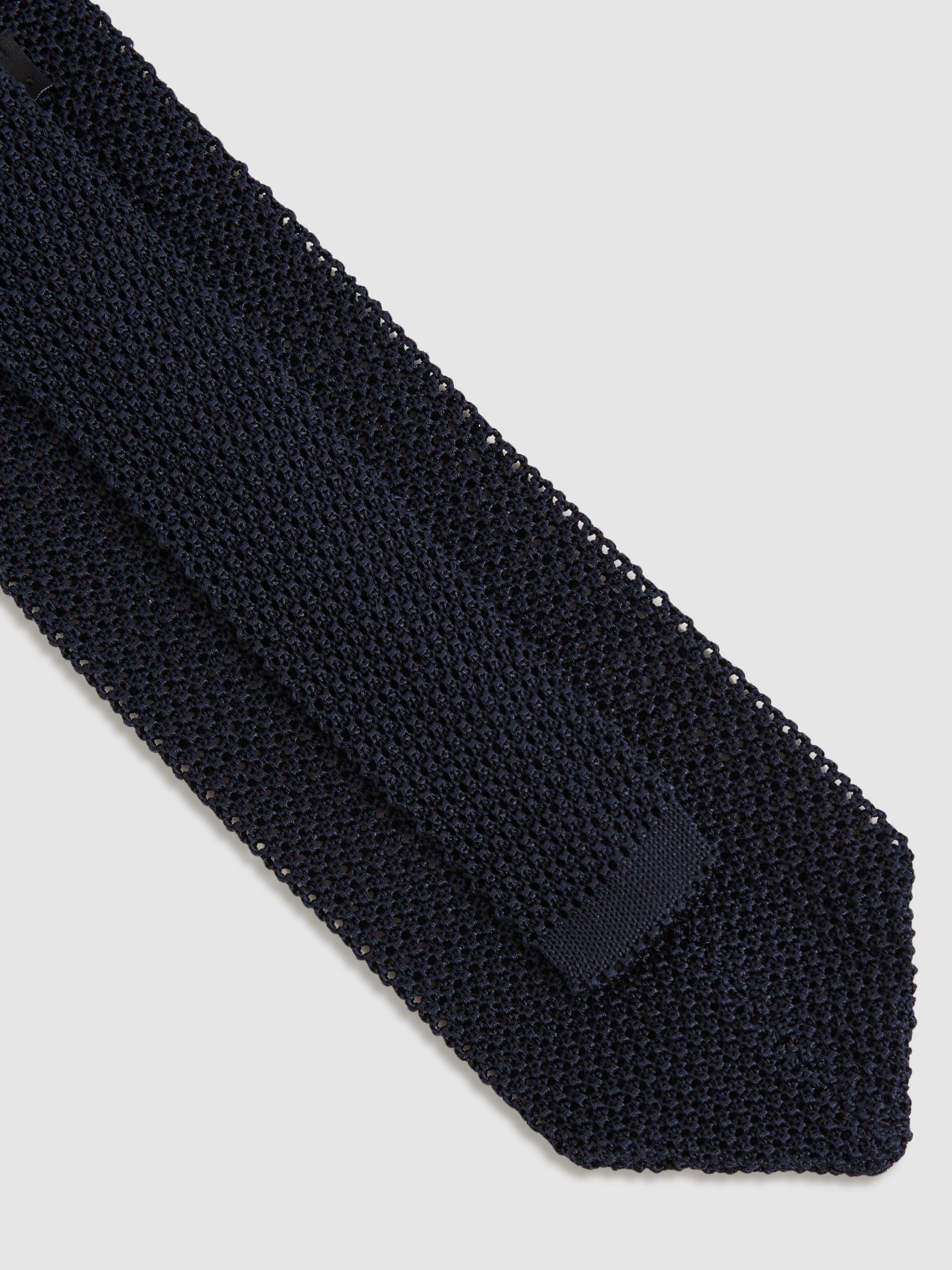 Silk Knitted Tie in Navy