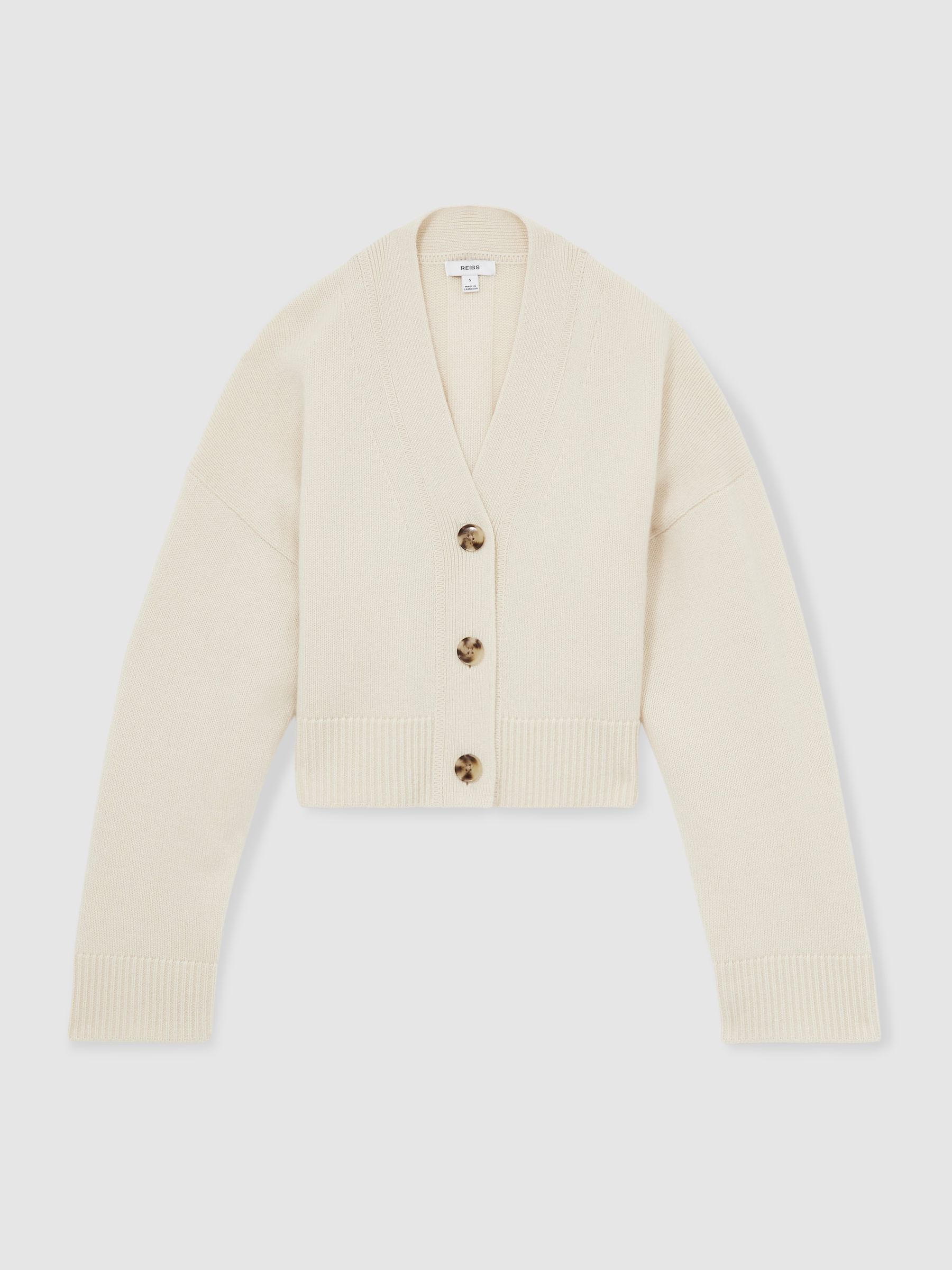 Wool-Cashmere Cropped Cardigan in Cream