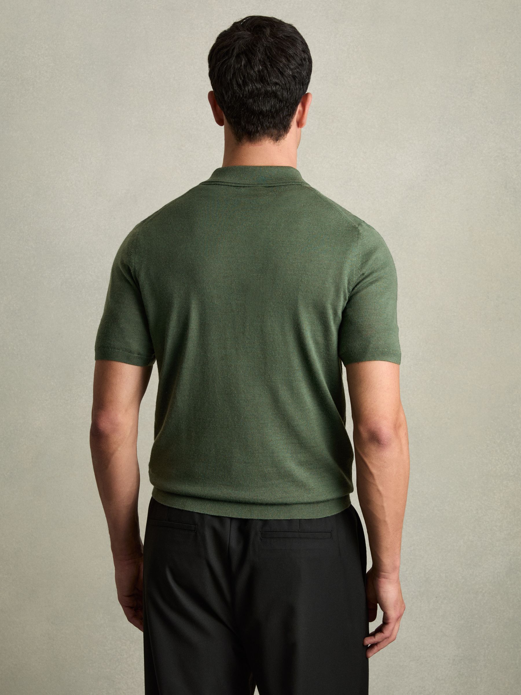Merino Wool Half-Zip Polo Shirt in Dark Kale Green