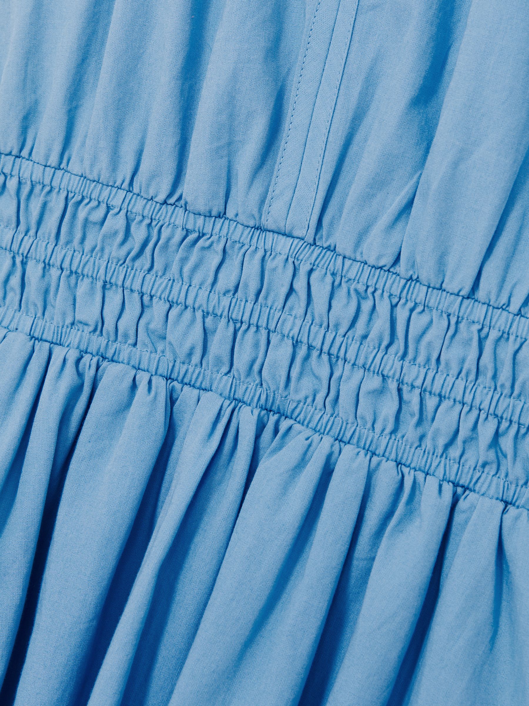 9-13 yrs Cotton Cap-Sleeve Ruched Dress in Blue