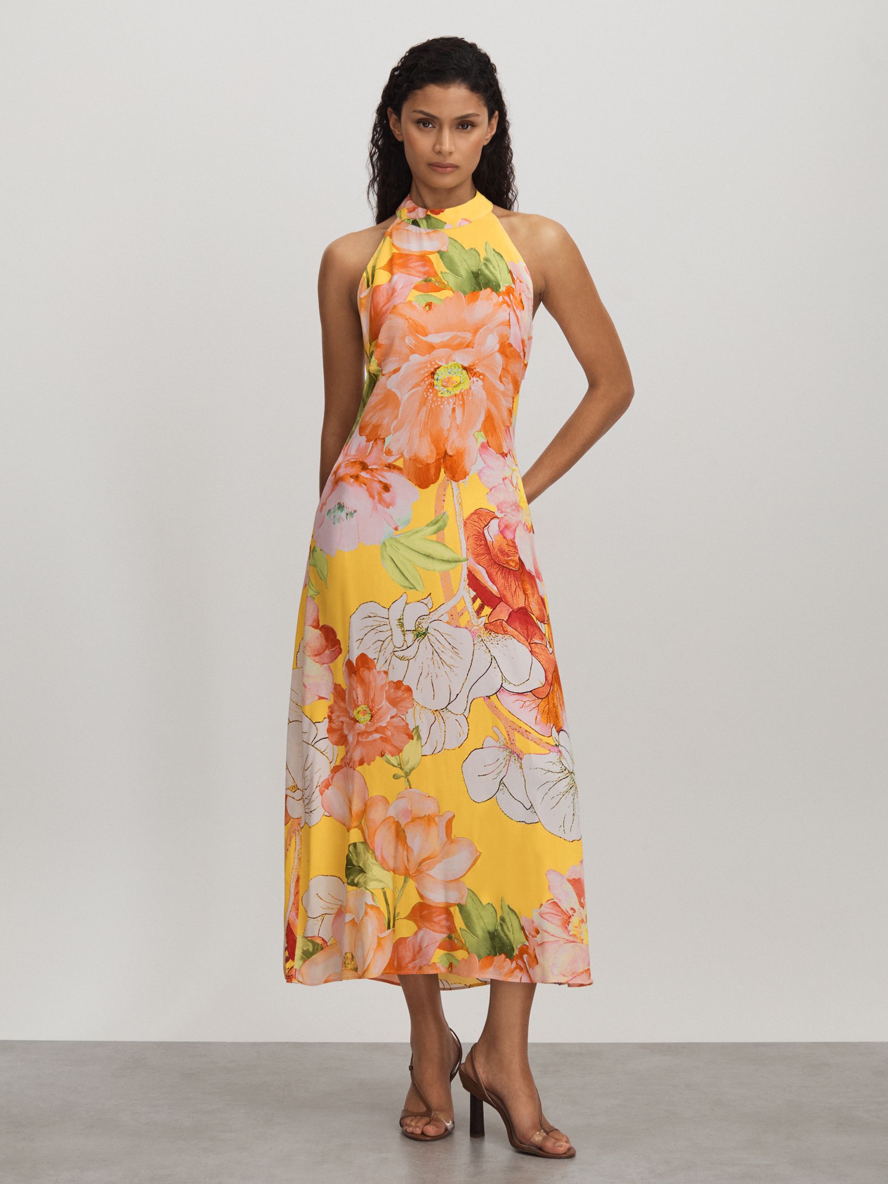 Raishma Silk Halter Neck Midi Dress in Pale Yellow