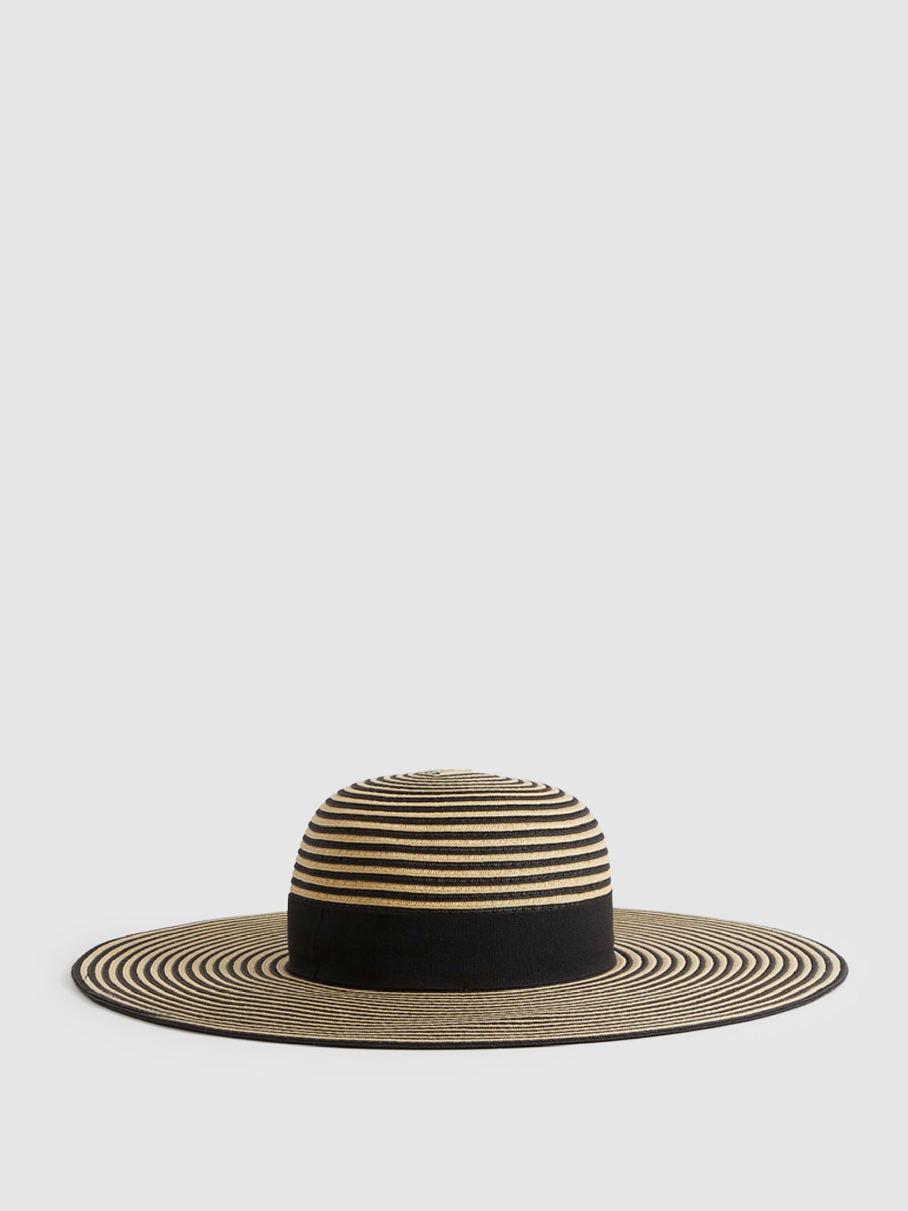 Paper Straw Wide Brim Hat in Black/Neutral
