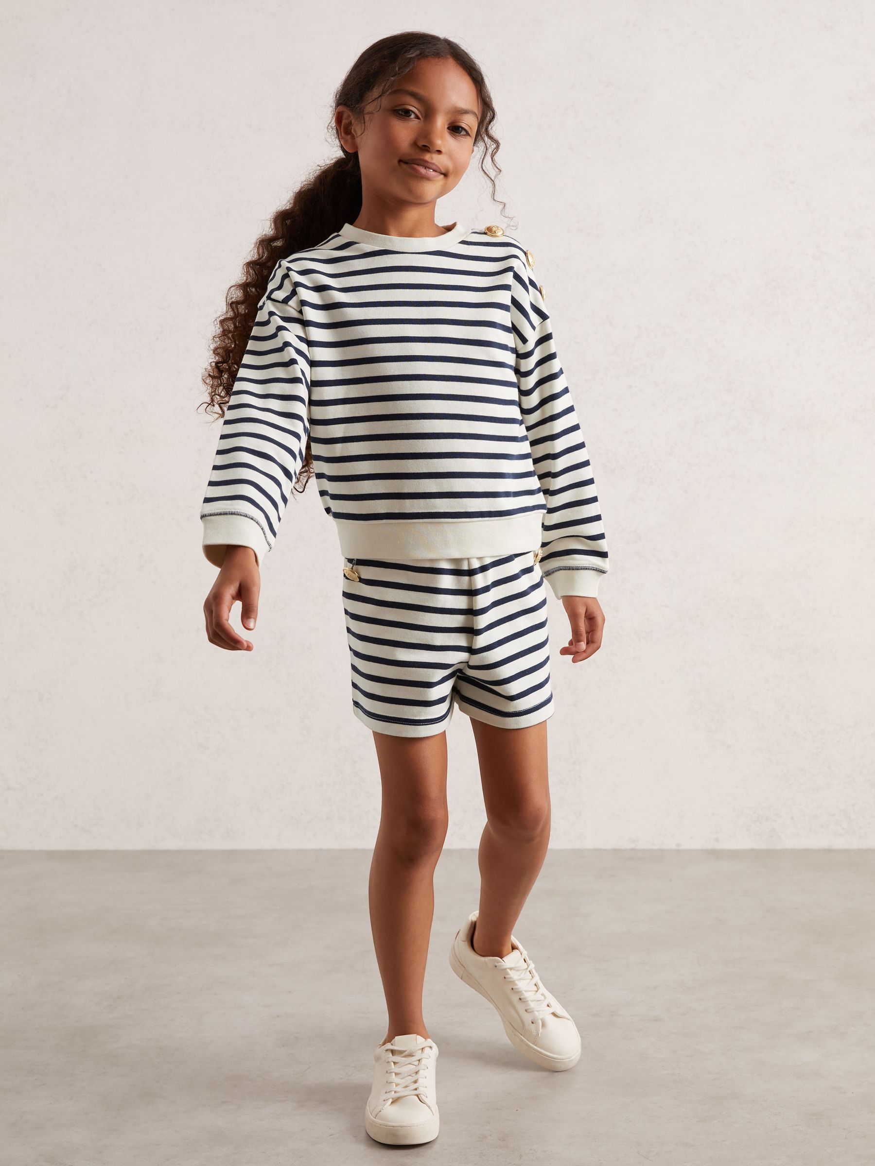 3-9 yrs Stripe Sweatshirt and Shorts Set Cotton-Blend in Navy/Ivory