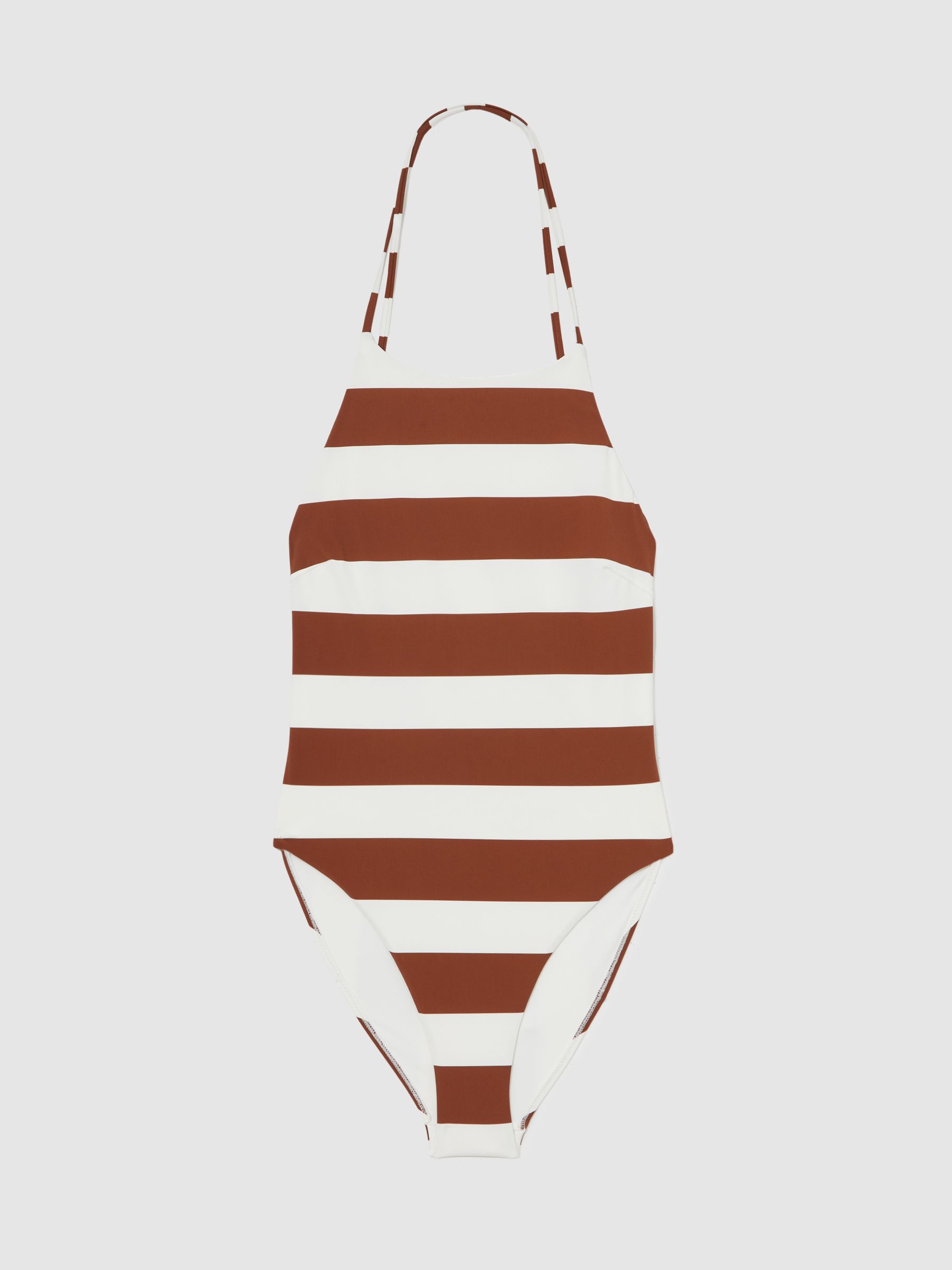 Stripe Cross-Back Swimsuit in Brown/White