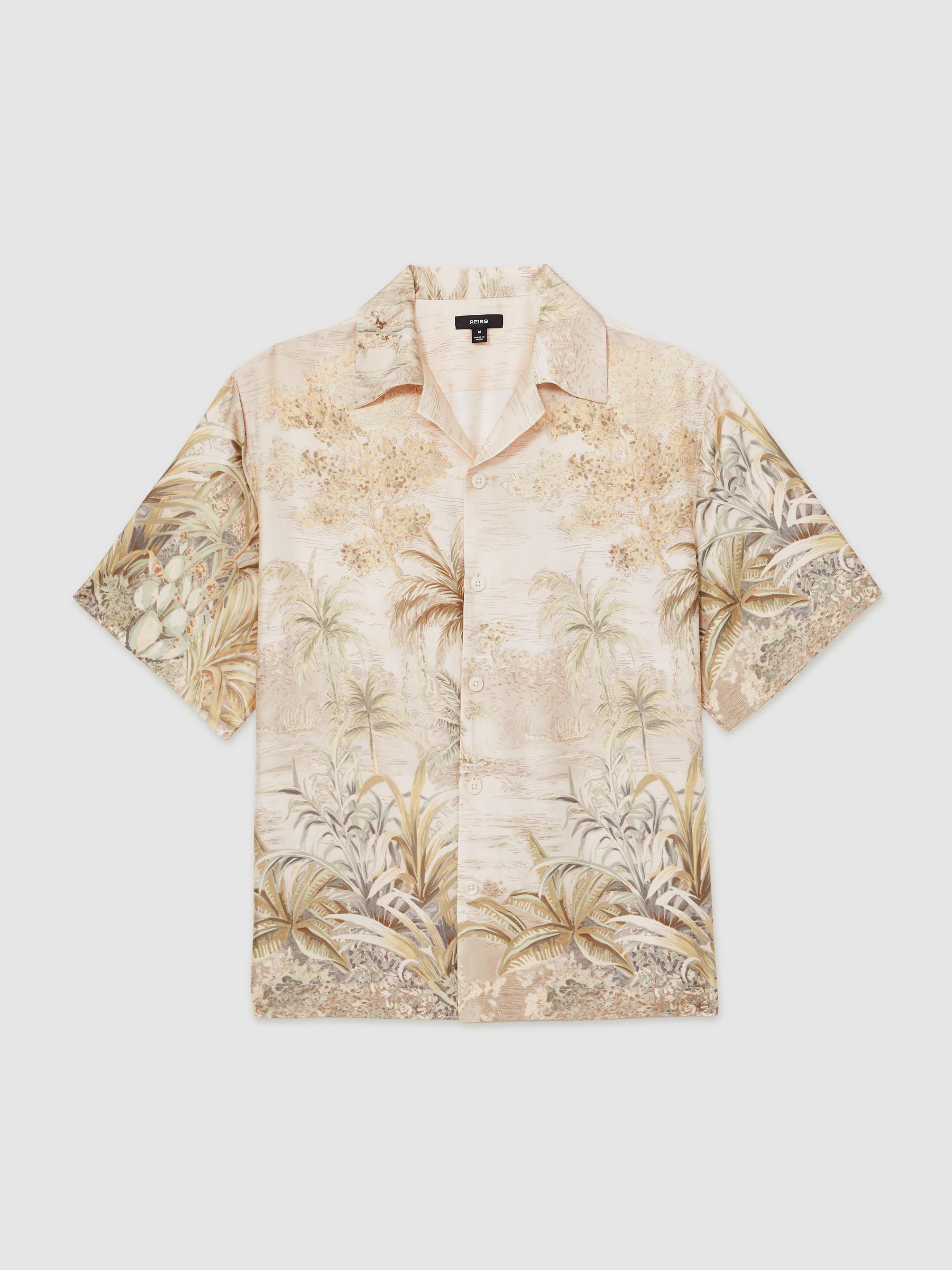 Jungle Print Cuban-Collar Shirt in Soft Sage Green