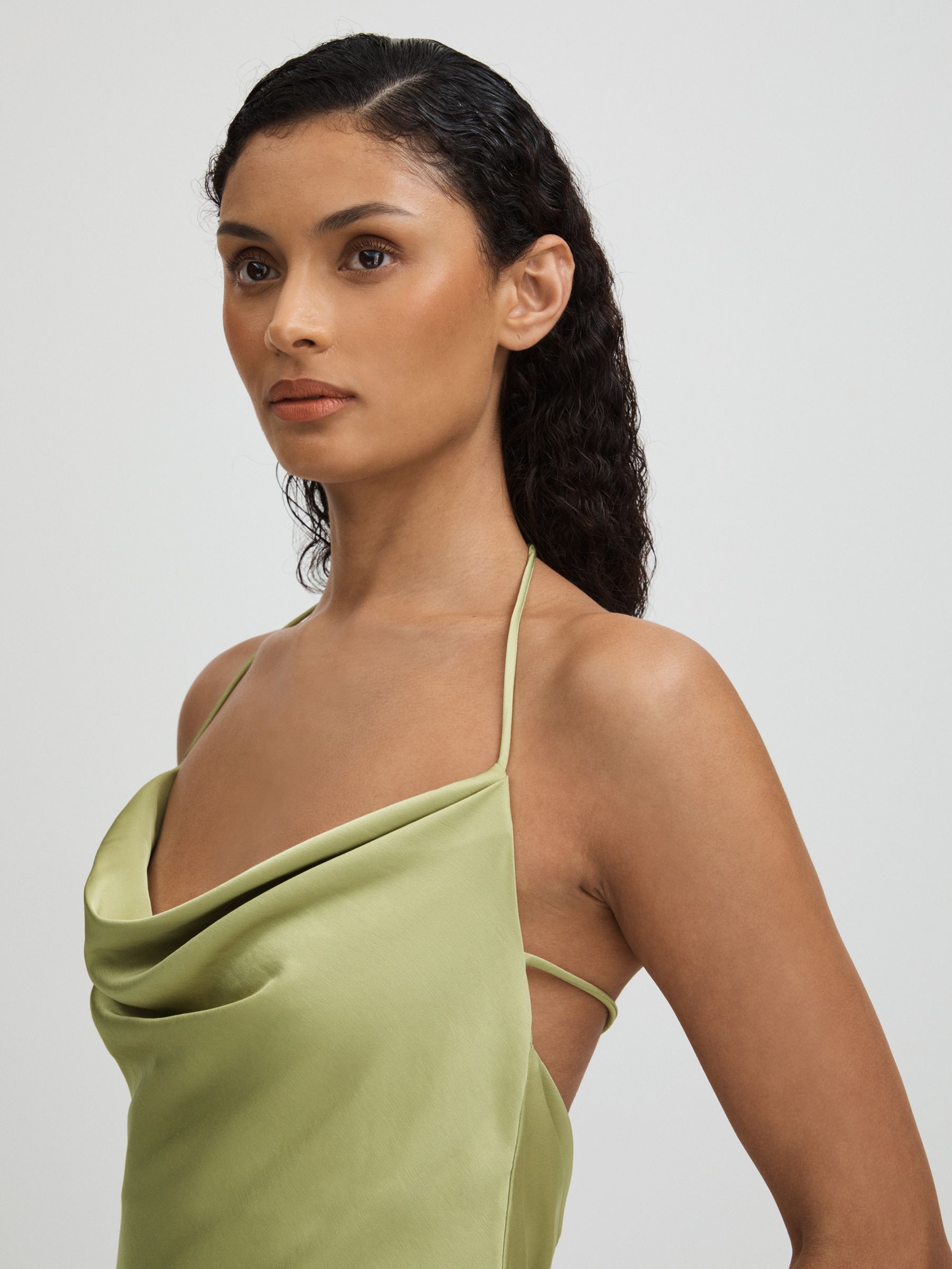 Significant Other Satin Cowl Neck Midi Dress in Sage