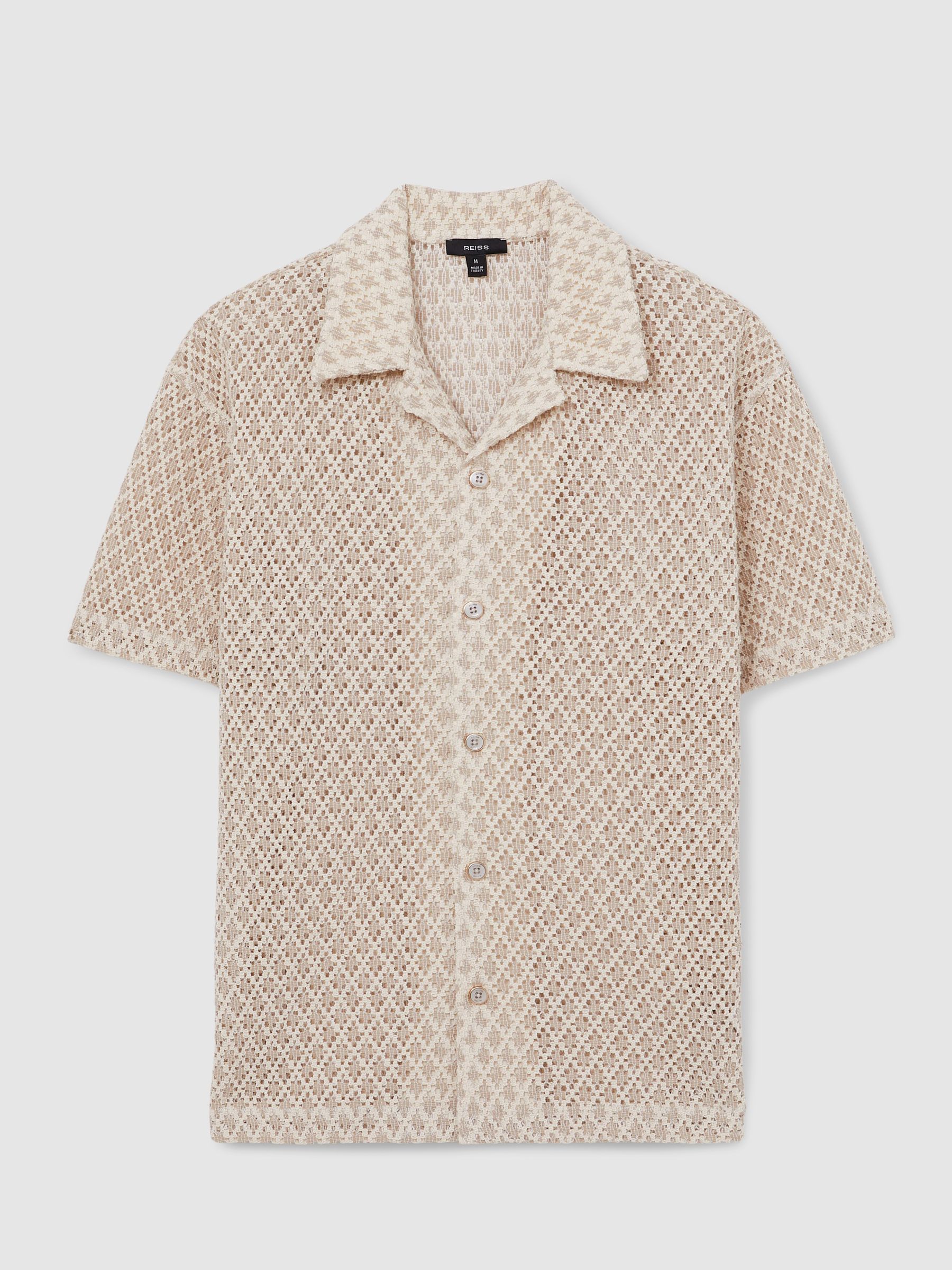 Crochet Cuban-Collar Shirt in Oatmeal