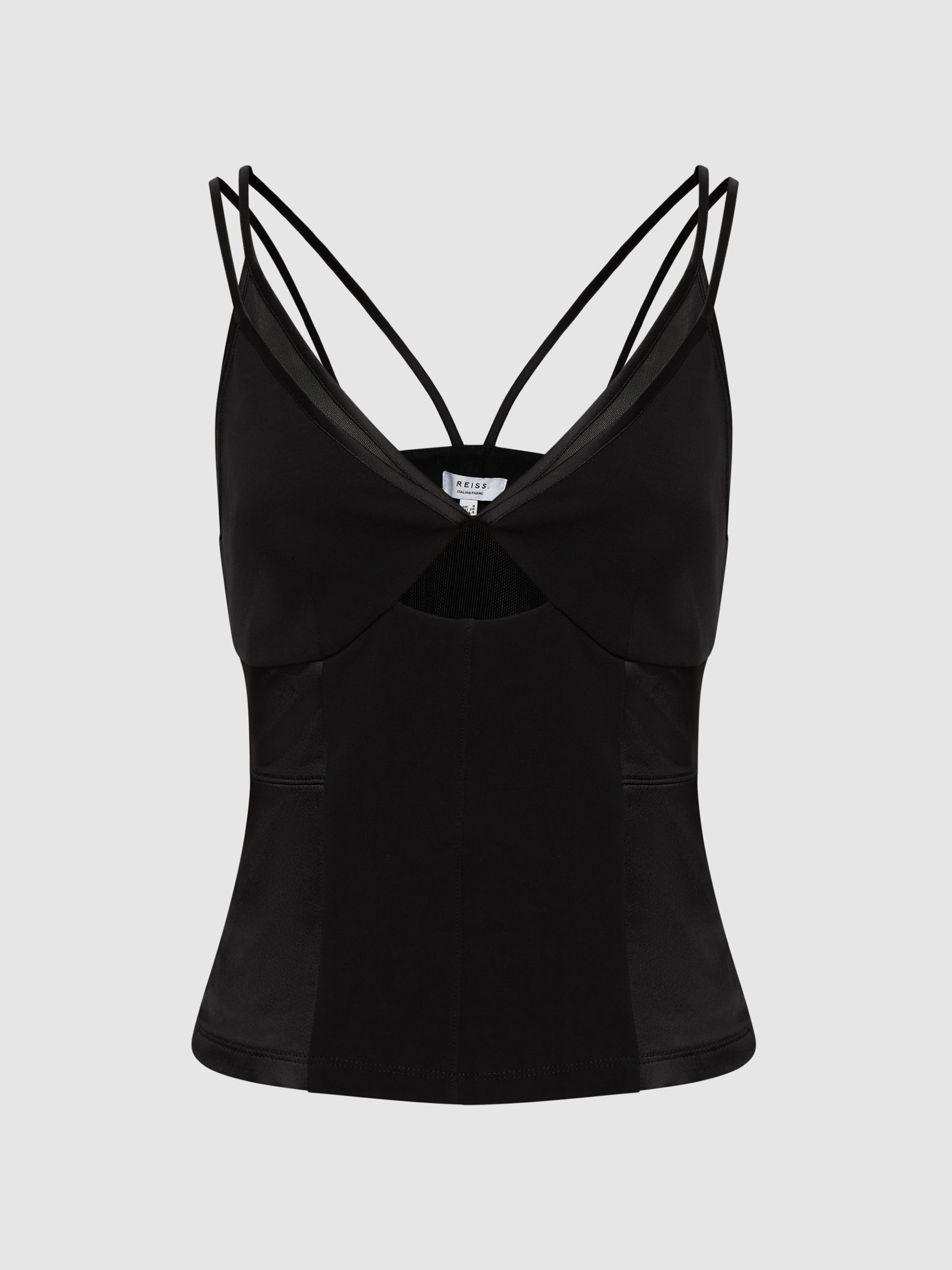 Mesh Contrast Strappy Cami Top in Black