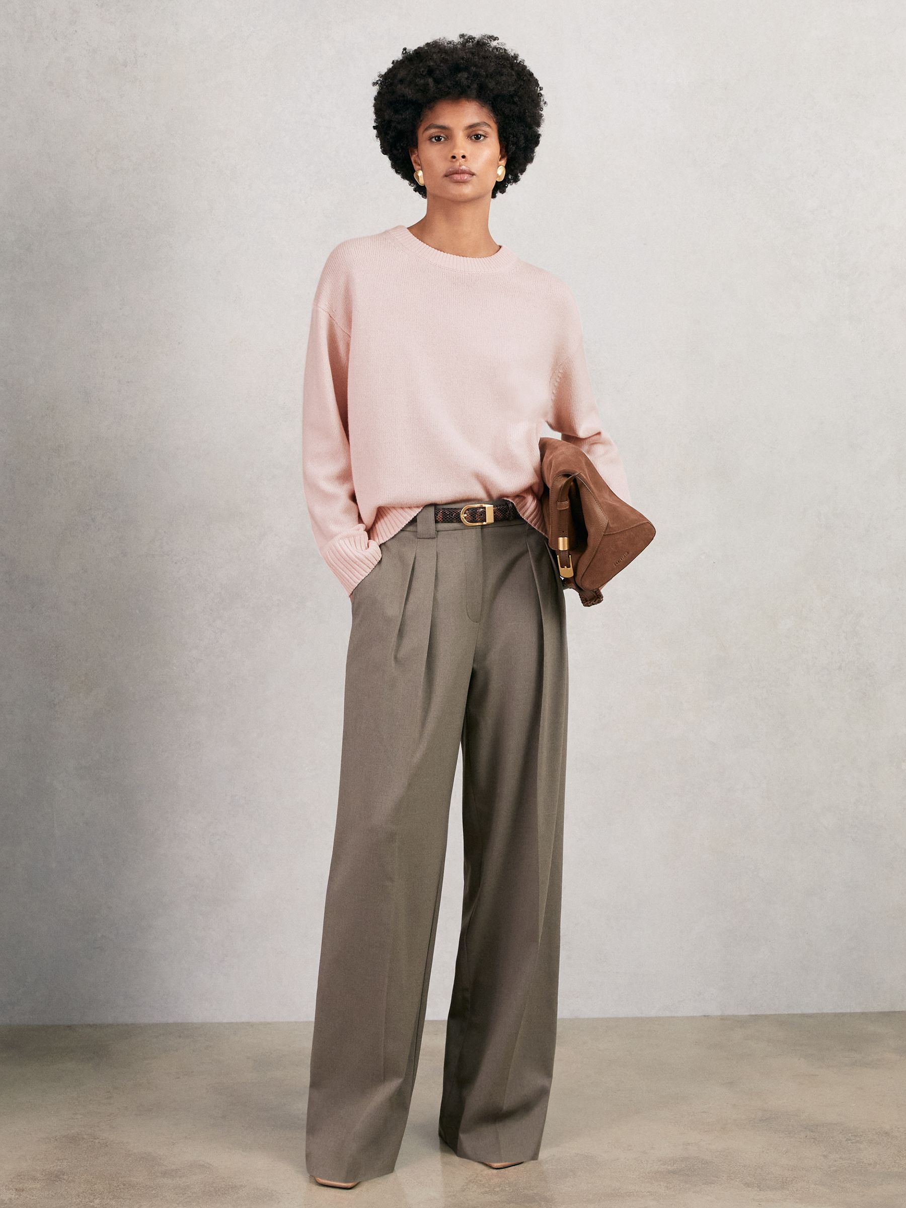 Wool-Cashmere Crew-Neck Jumper in Pink