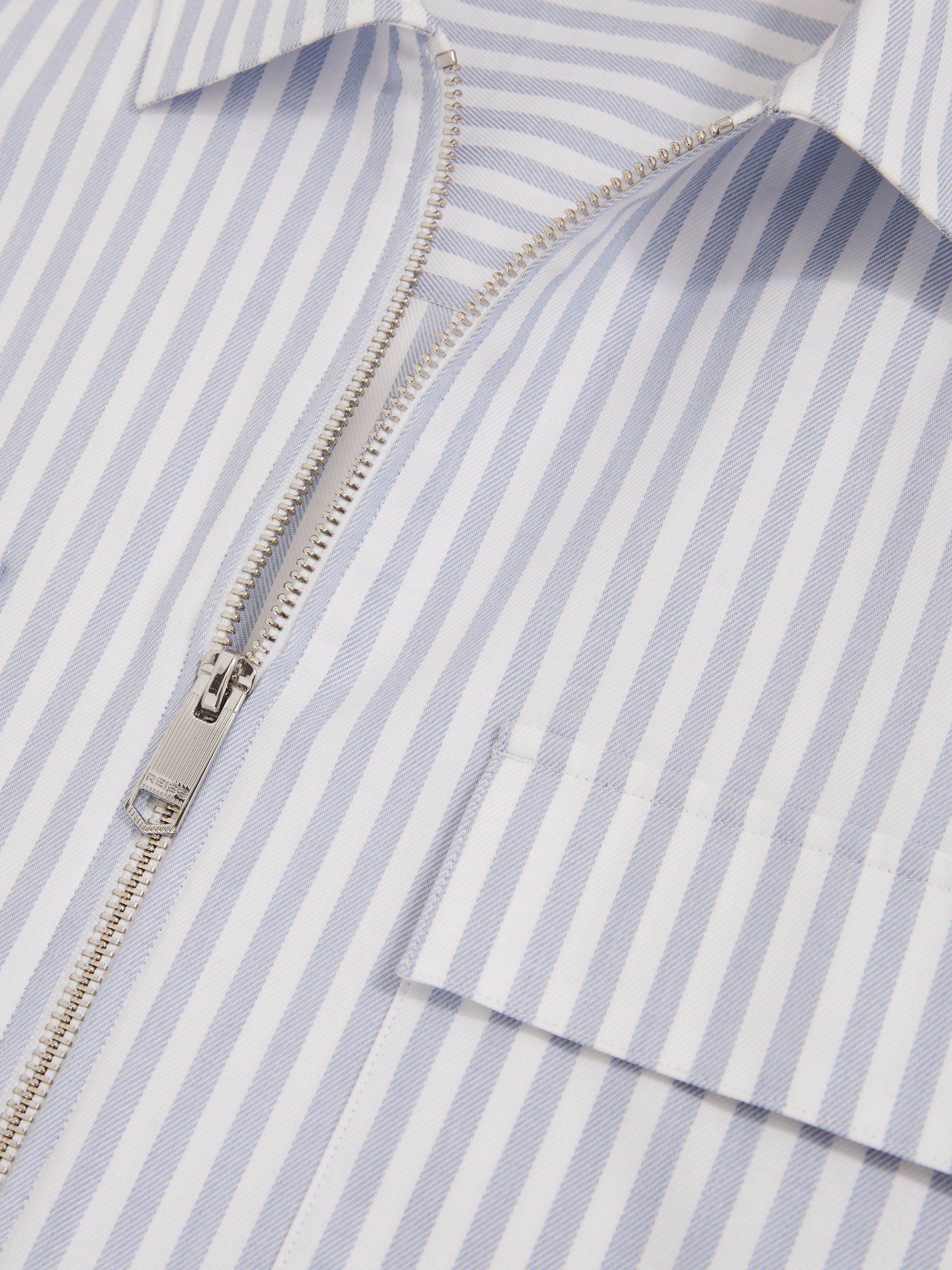 Cotton Stripe Zip-Through Shirt in White/Soft Blue