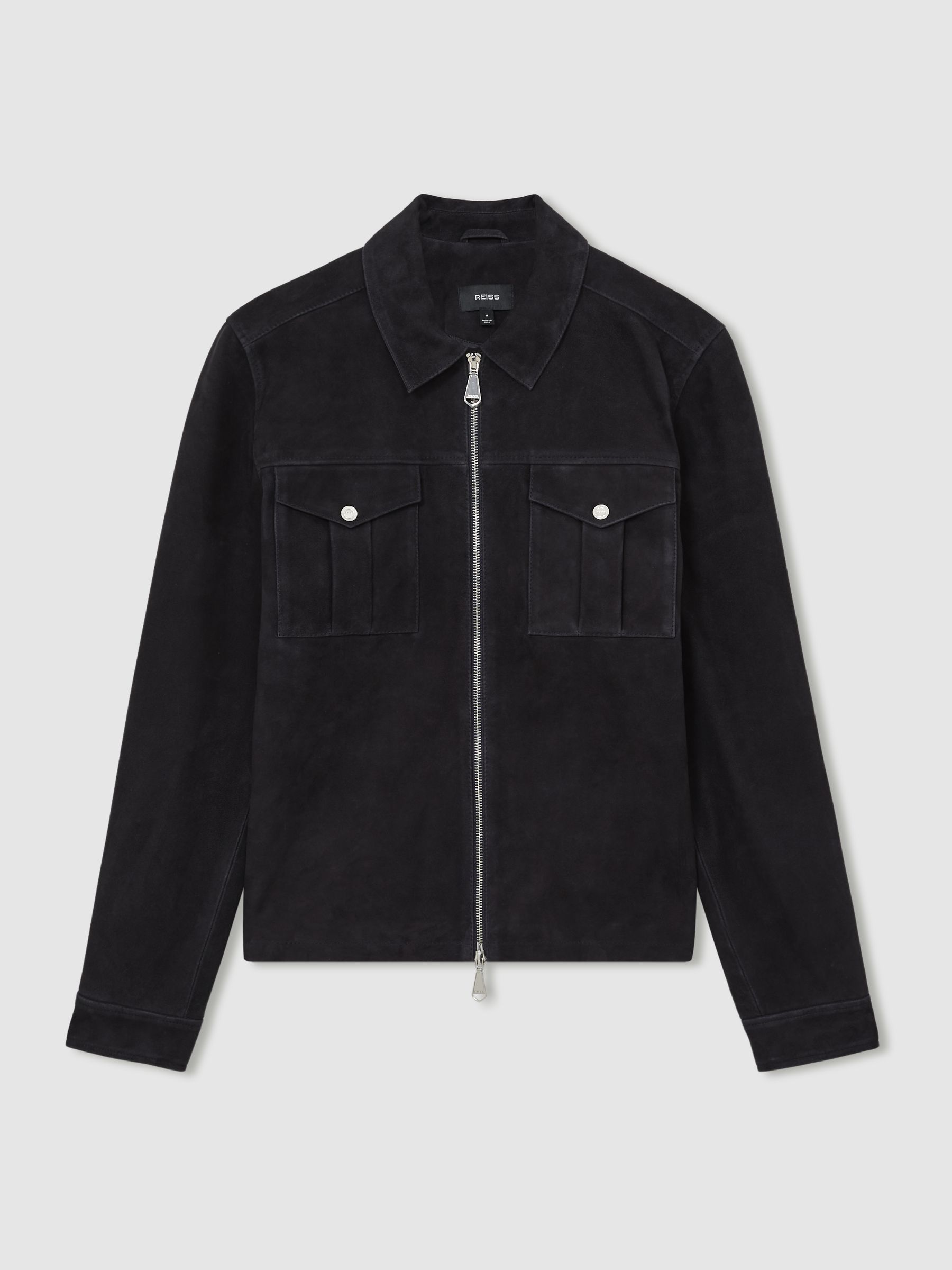 Suede Zip-Through Jacket in Navy