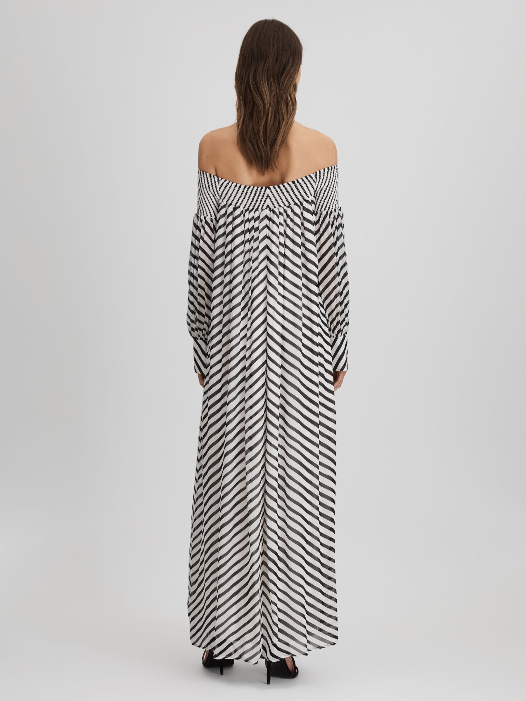 Striped Bardot Maxi Dress in Black/Cream
