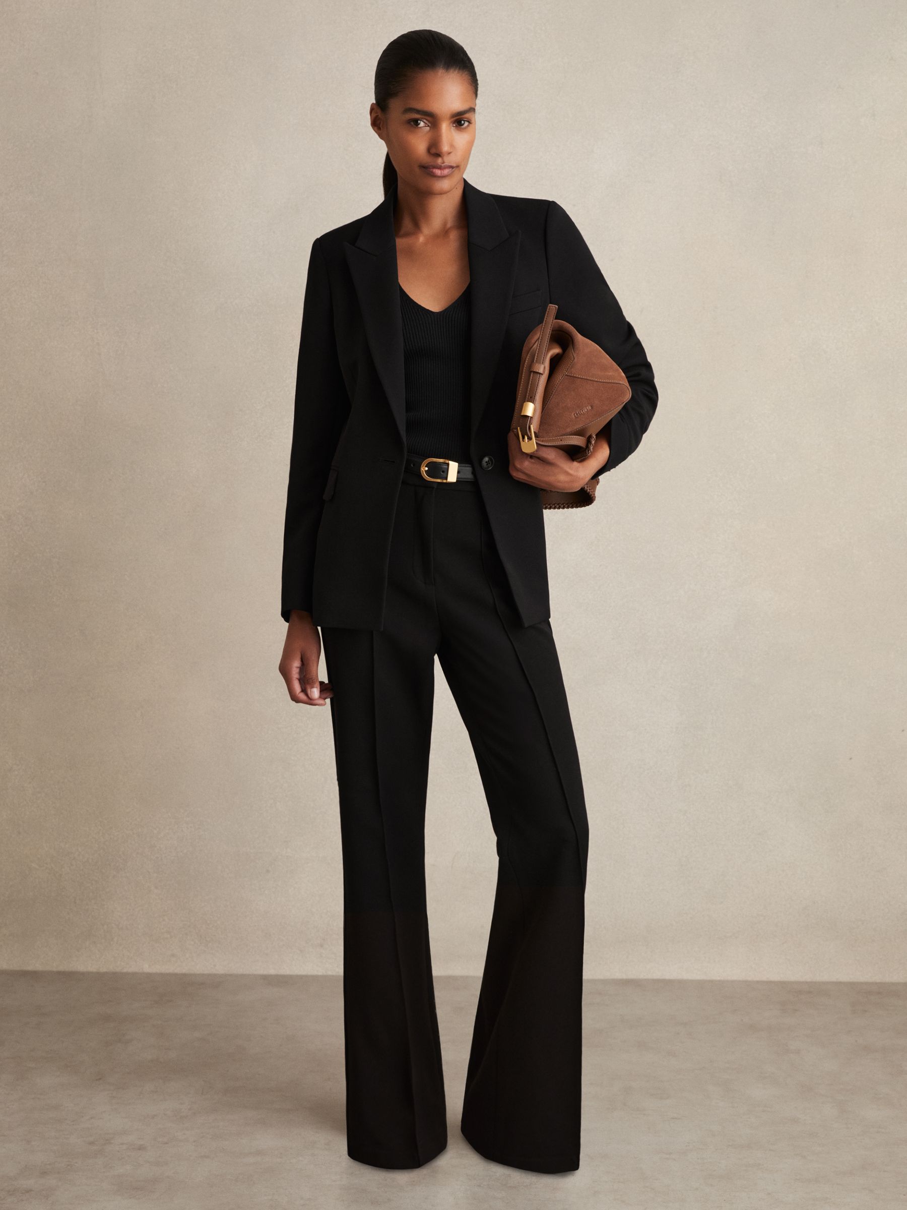 Petite Flared Suit Trousers in Black